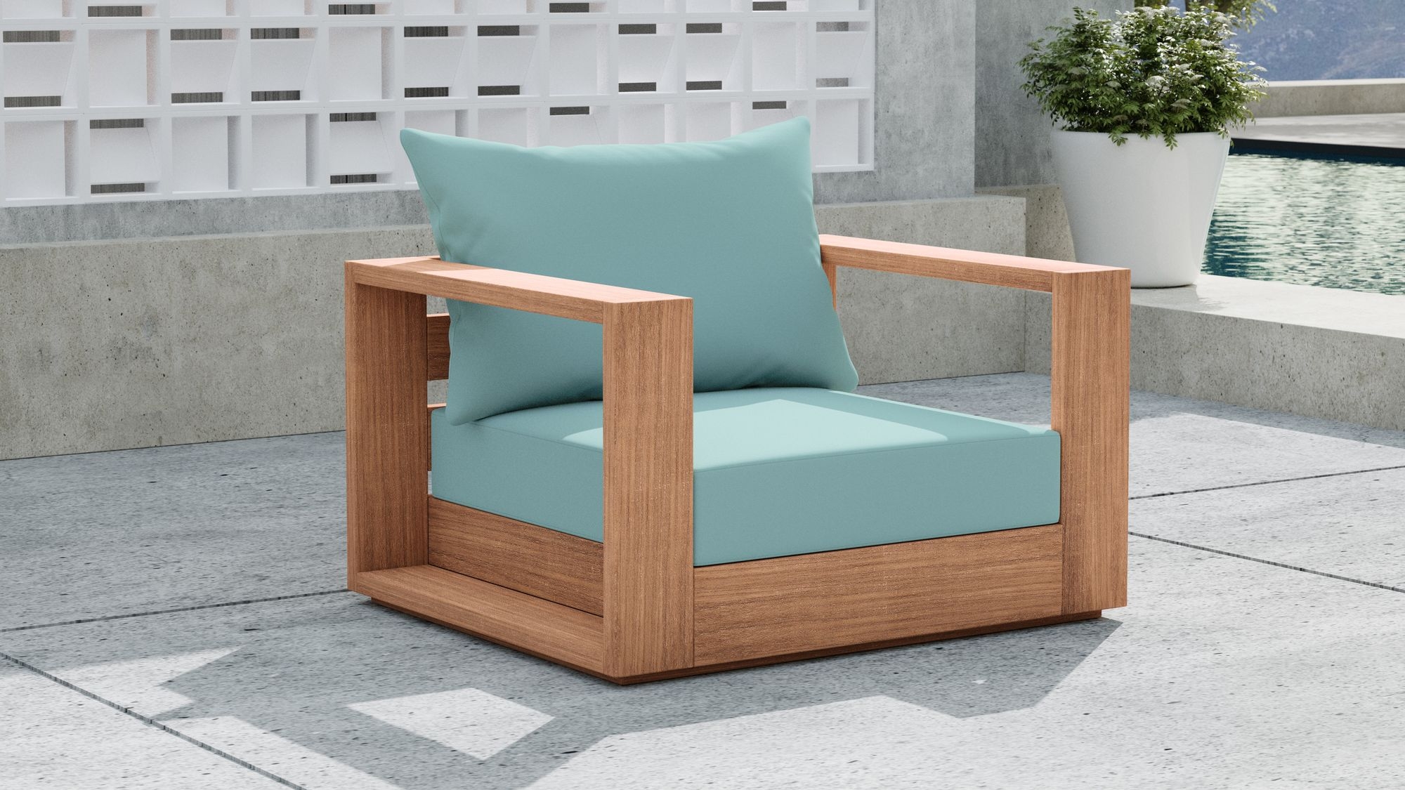 Tulum Outdoor Patio Waterproof Fabric Accent Chair with Solid Teak Wood Frame
