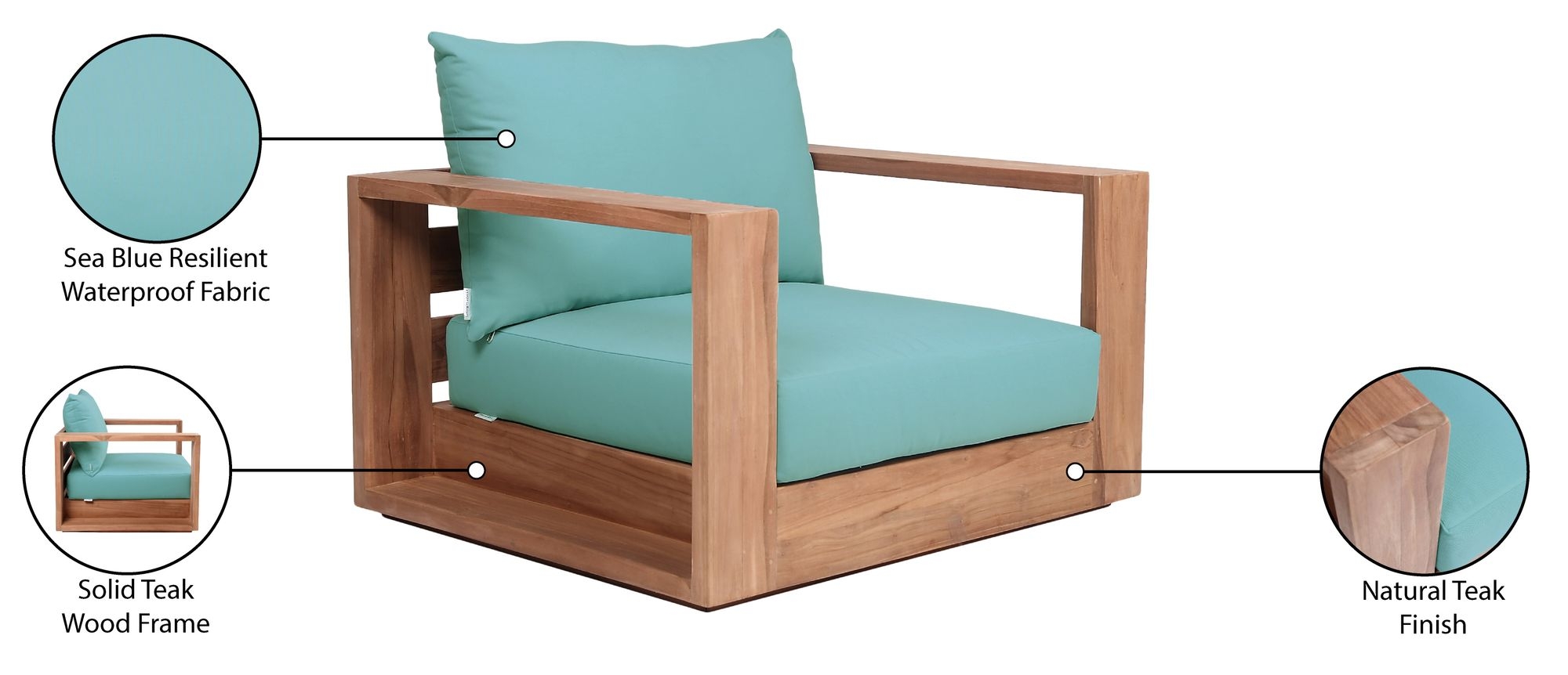 Tulum Outdoor Patio Waterproof Fabric Accent Chair with Solid Teak Wood Frame