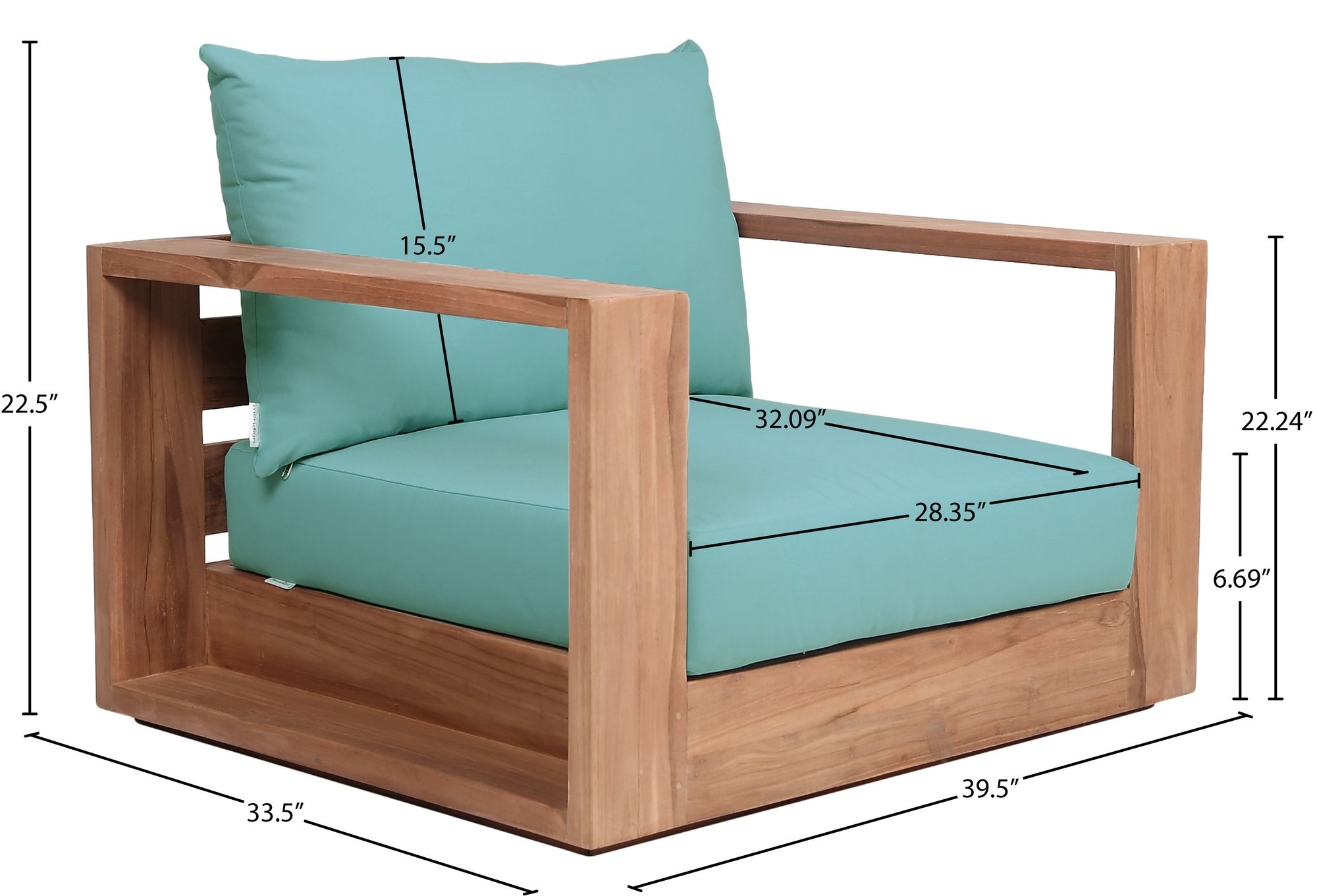 Tulum Outdoor Patio Waterproof Fabric Accent Chair with Solid Teak Wood Frame