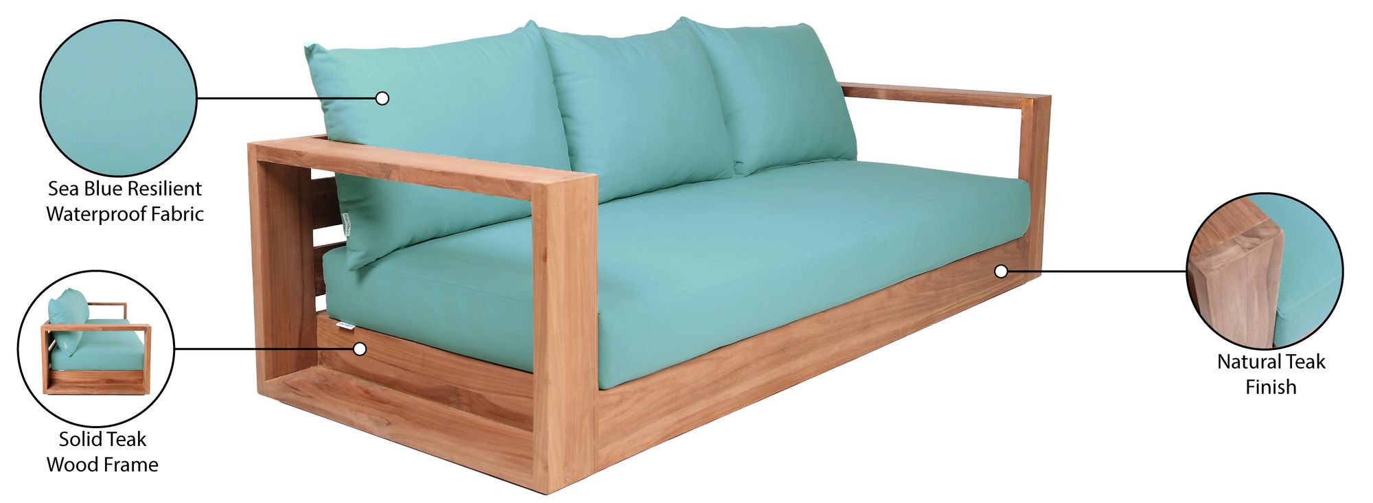 Tulum 87" Outdoor Patio Waterproof Fabric Sofa