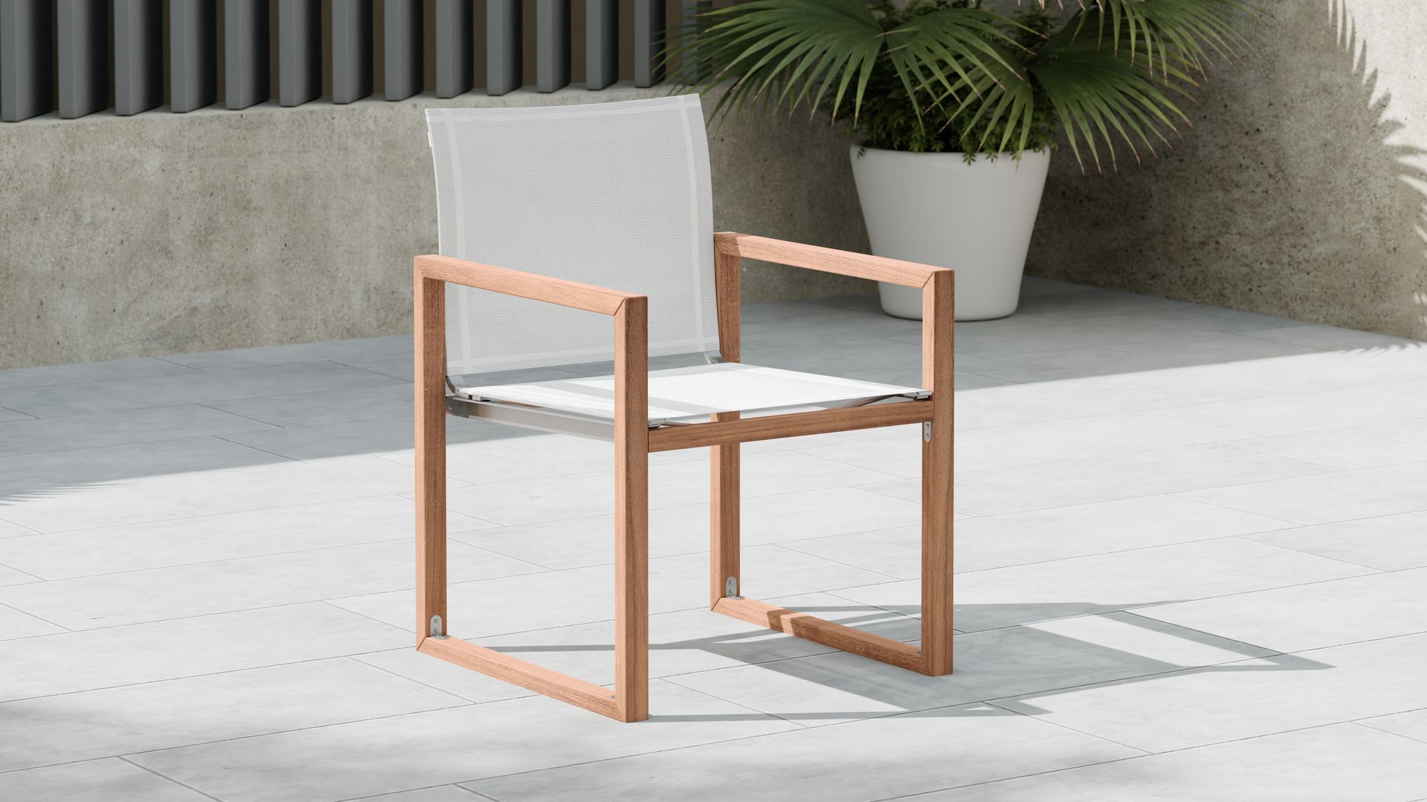 Tulum Outdoor Patio Mesh Waterproof Fabric Dining Arm Chair with Natural Teak Base