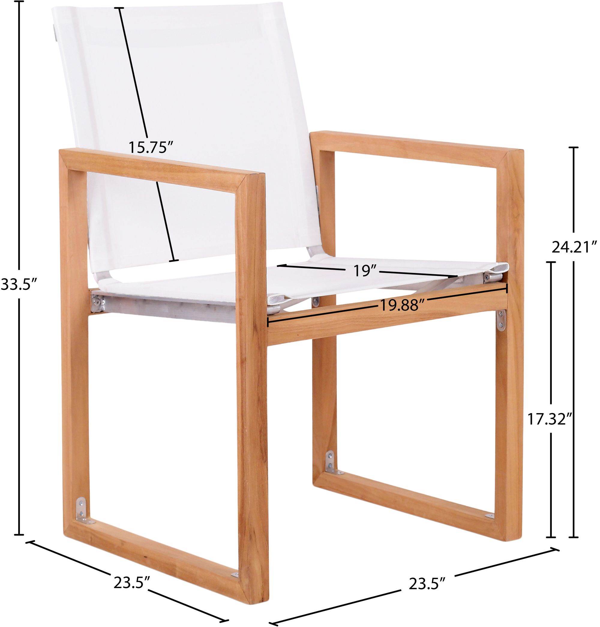 Tulum Outdoor Patio Mesh Waterproof Fabric Dining Arm Chair with Natural Teak Base