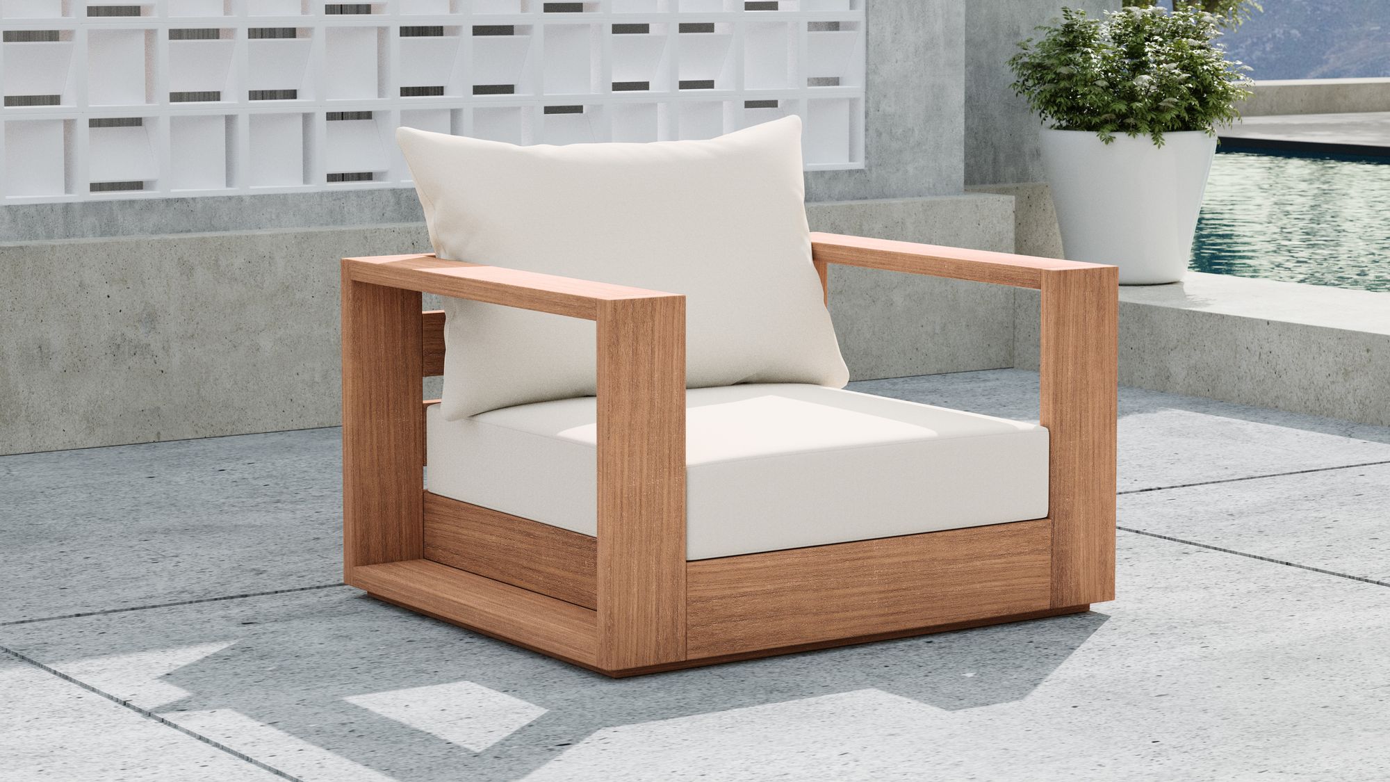 Tulum Outdoor Patio Waterproof Fabric Accent Chair with Solid Teak Wood Frame