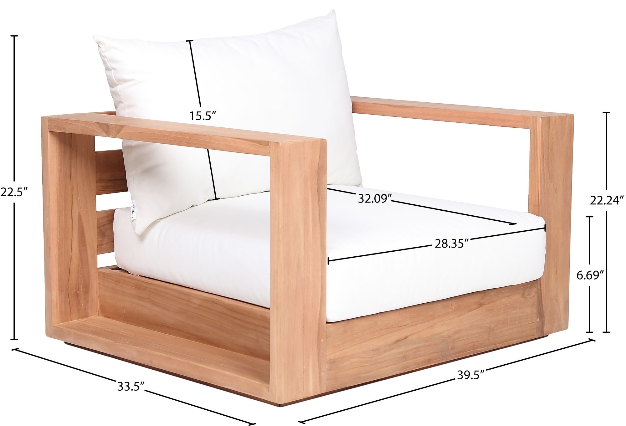 Tulum Outdoor Patio Waterproof Fabric Accent Chair with Solid Teak Wood Frame