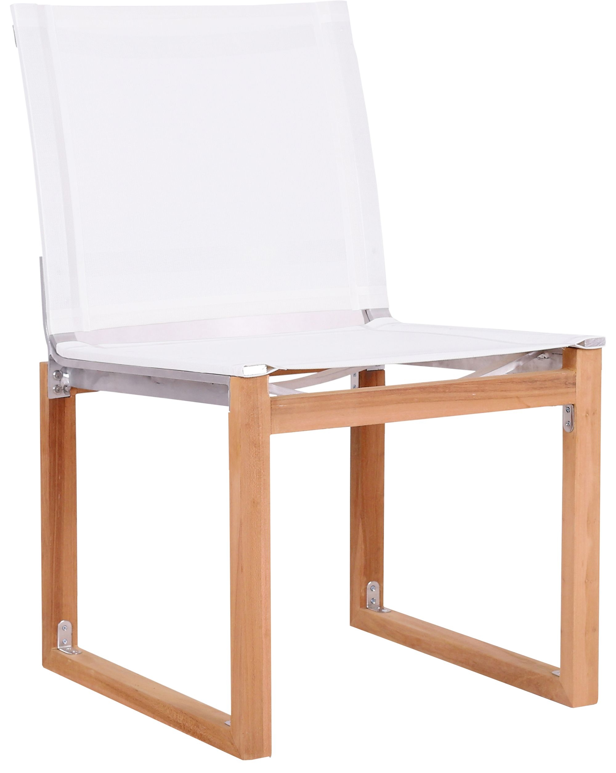 Tulum Outdoor Patio Mesh Waterproof Fabric Dining Side Chair with Natural Teak Base