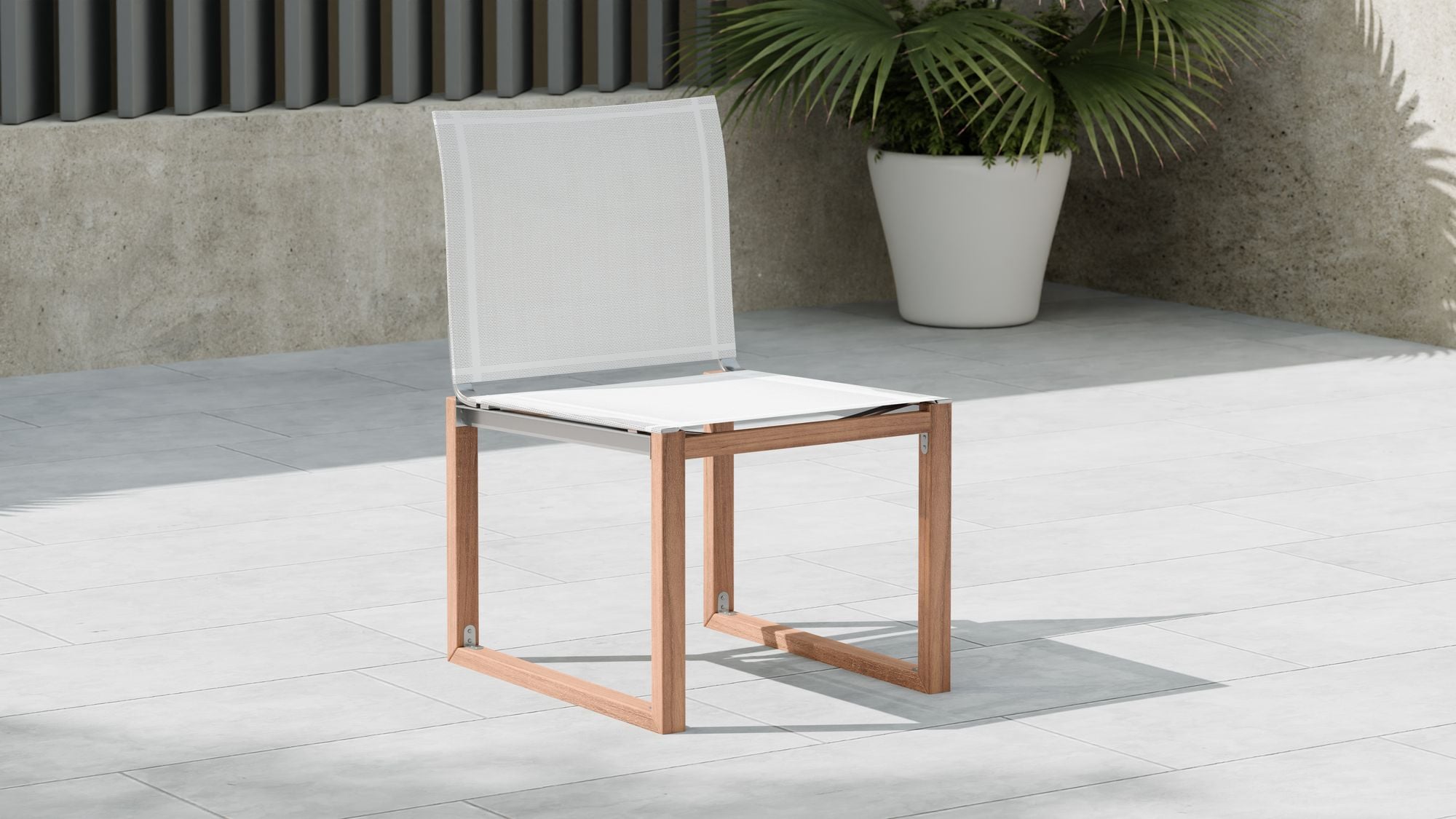 Tulum Outdoor Patio Mesh Waterproof Fabric Dining Side Chair with Natural Teak Base