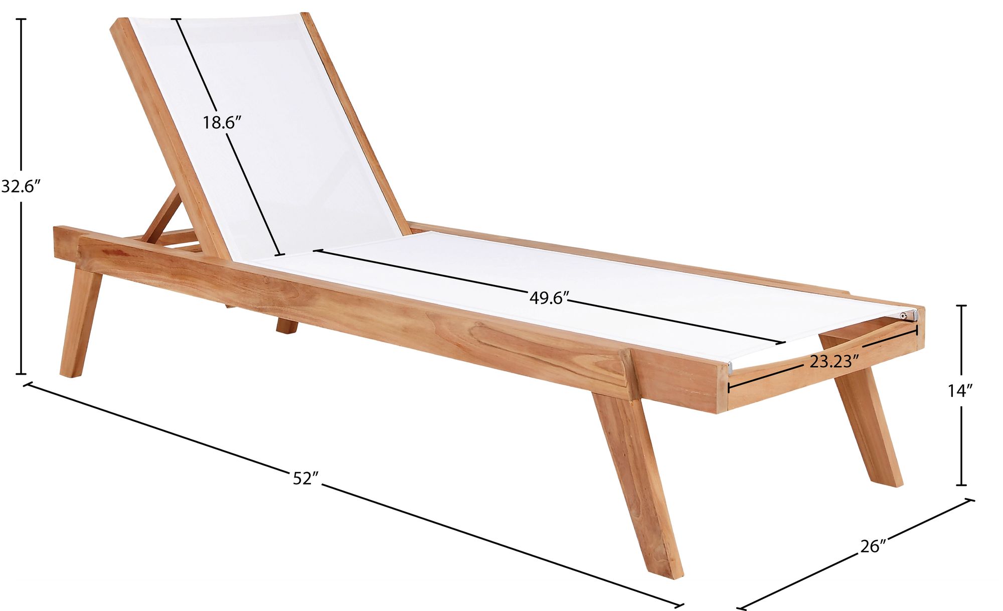 Tulum Outdoor Patio Mesh Waterproof Fabric Chaise Lounge Chair with Solid Teak Wood Frame
