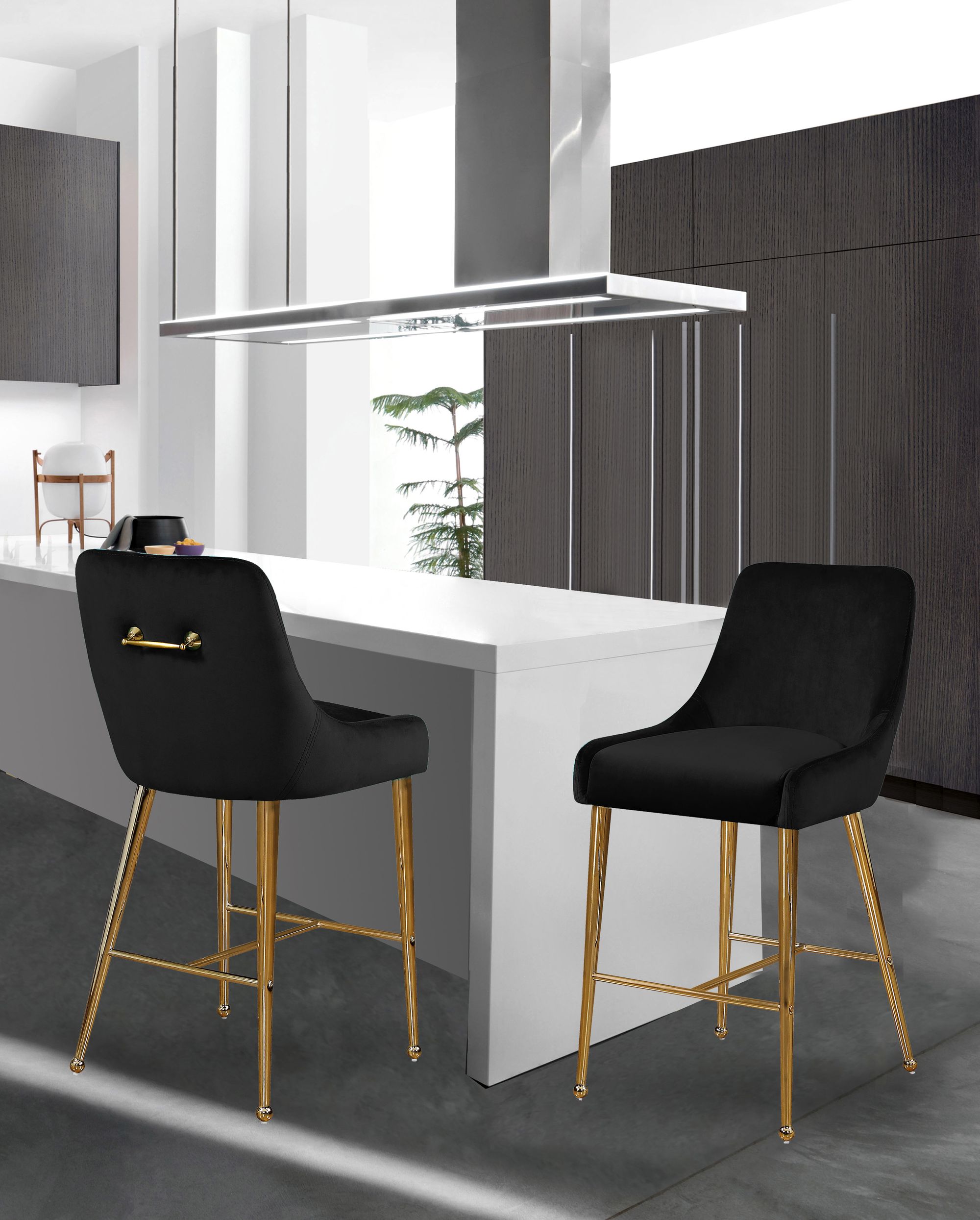 Owen Velvet Counter Stool with Polished Gold Legs