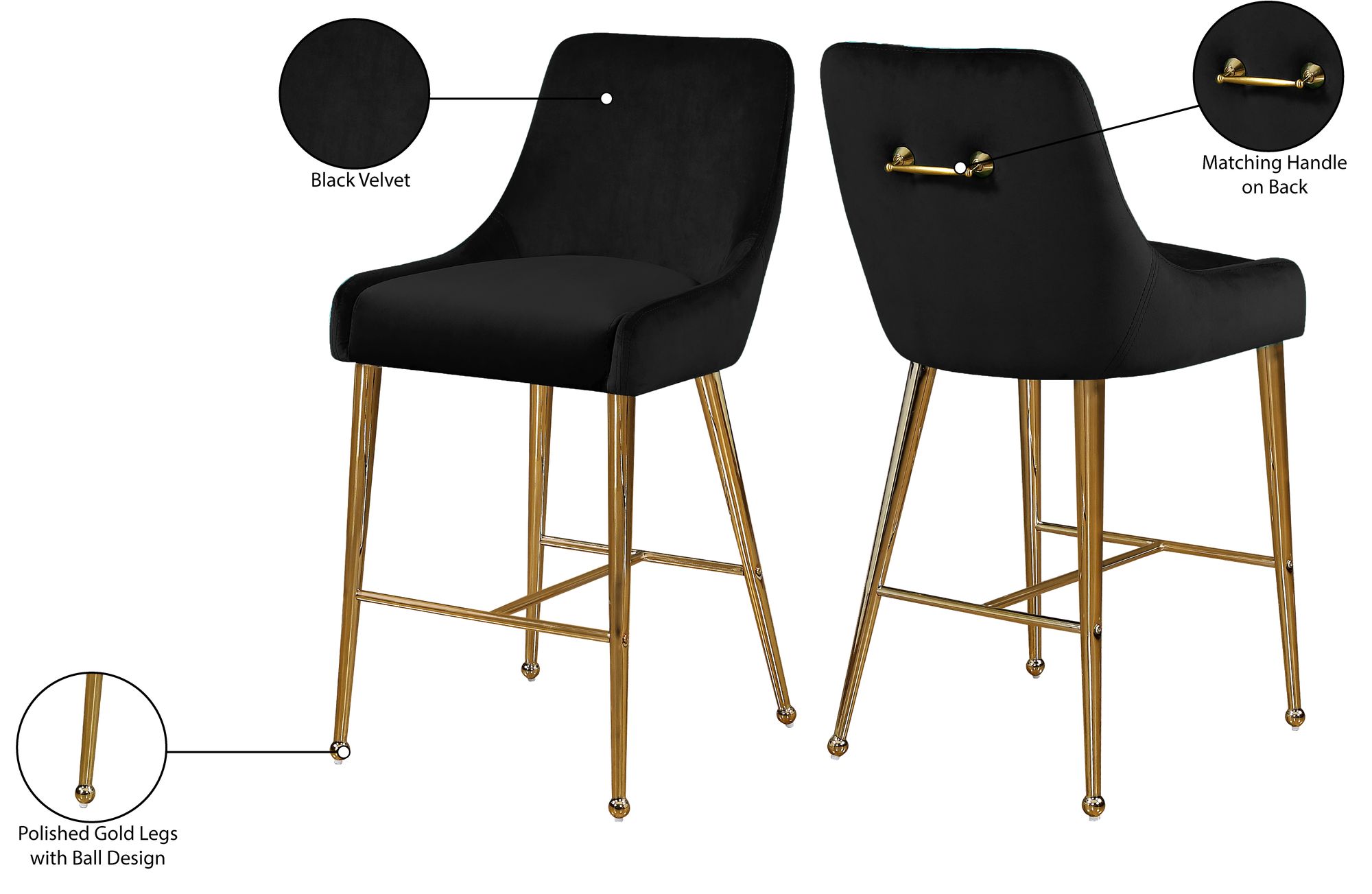 Owen Velvet Counter Stool with Polished Gold Legs