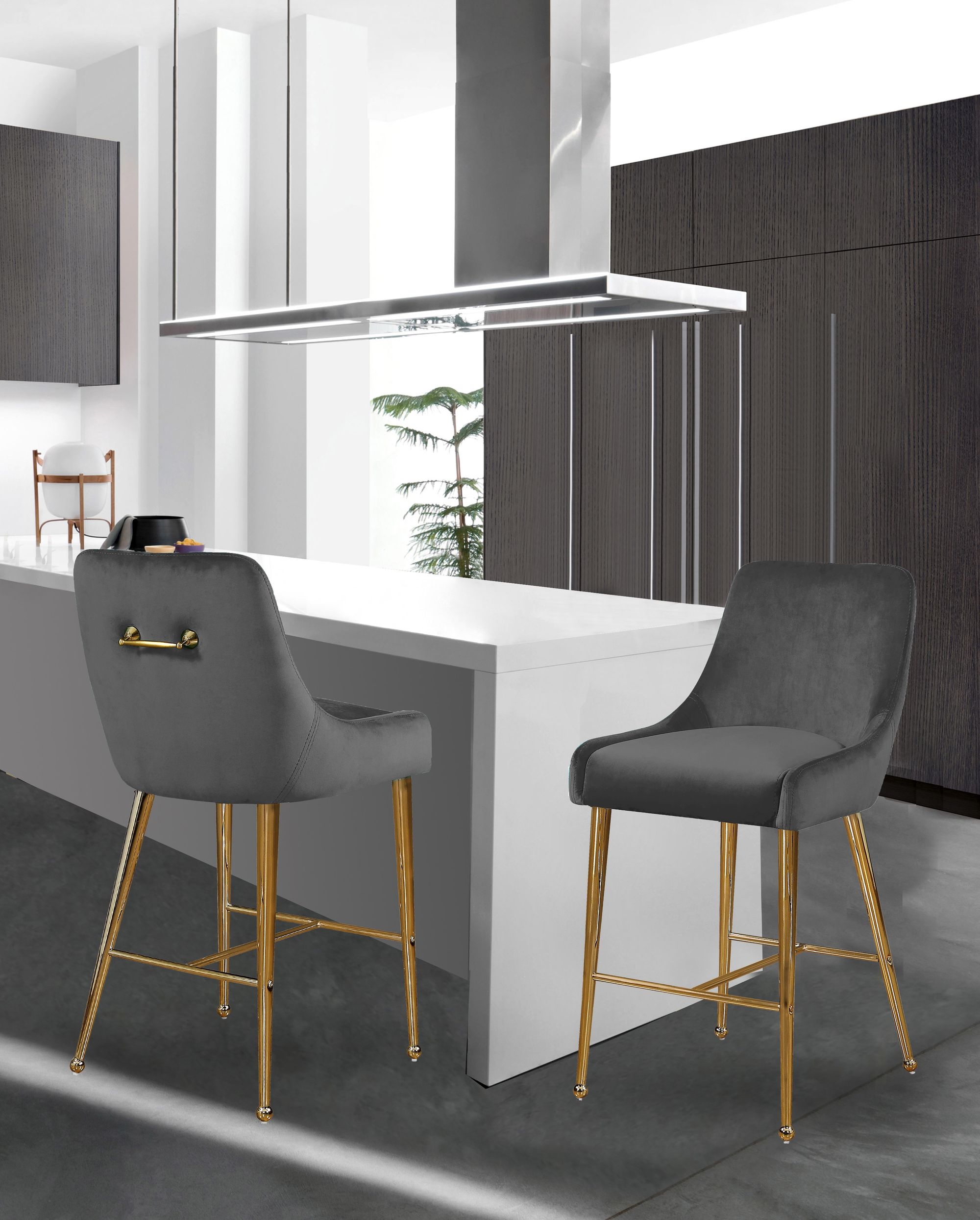 Owen Velvet Counter Stool with Polished Gold Legs