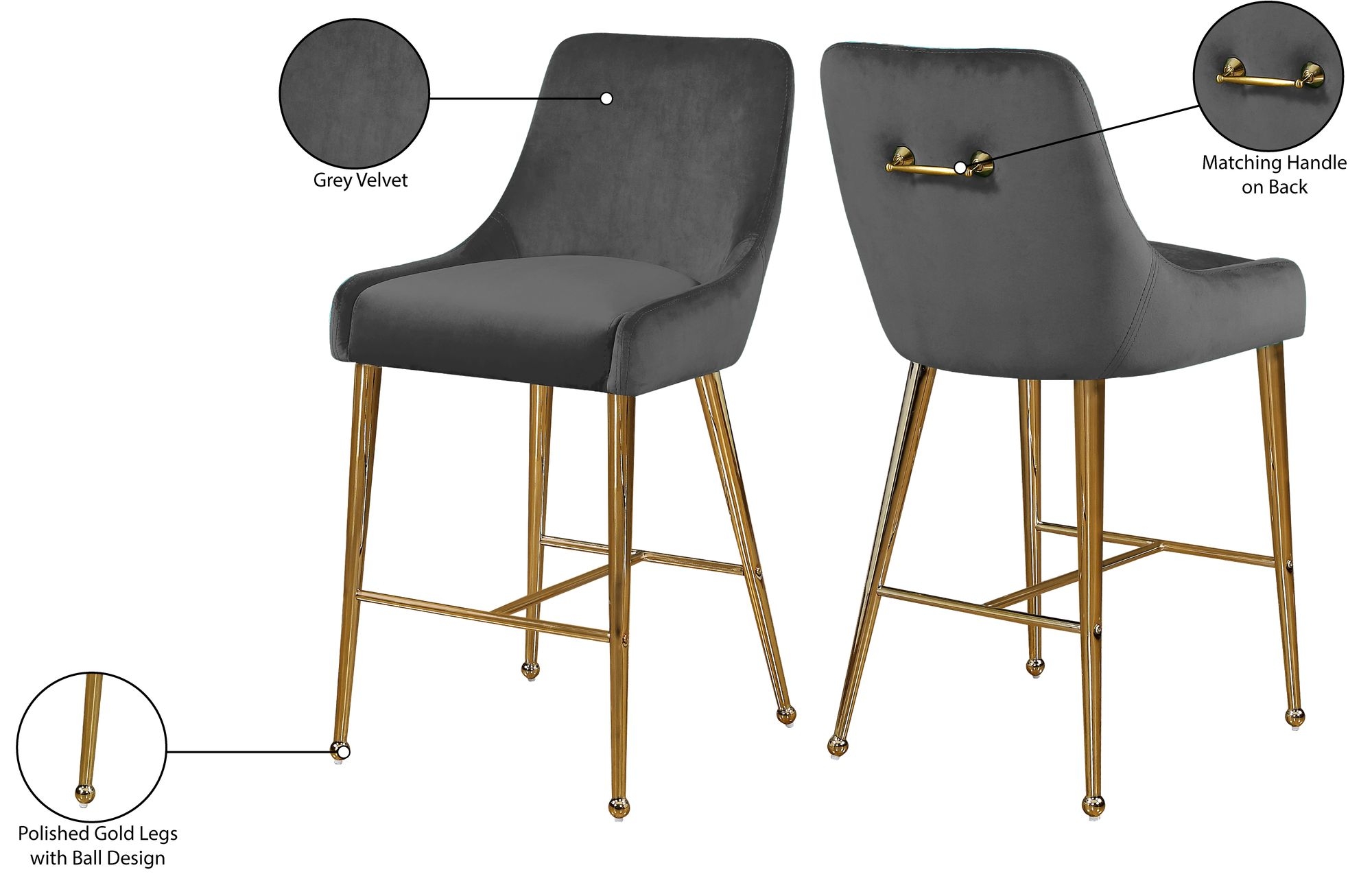 Owen Velvet Counter Stool with Polished Gold Legs