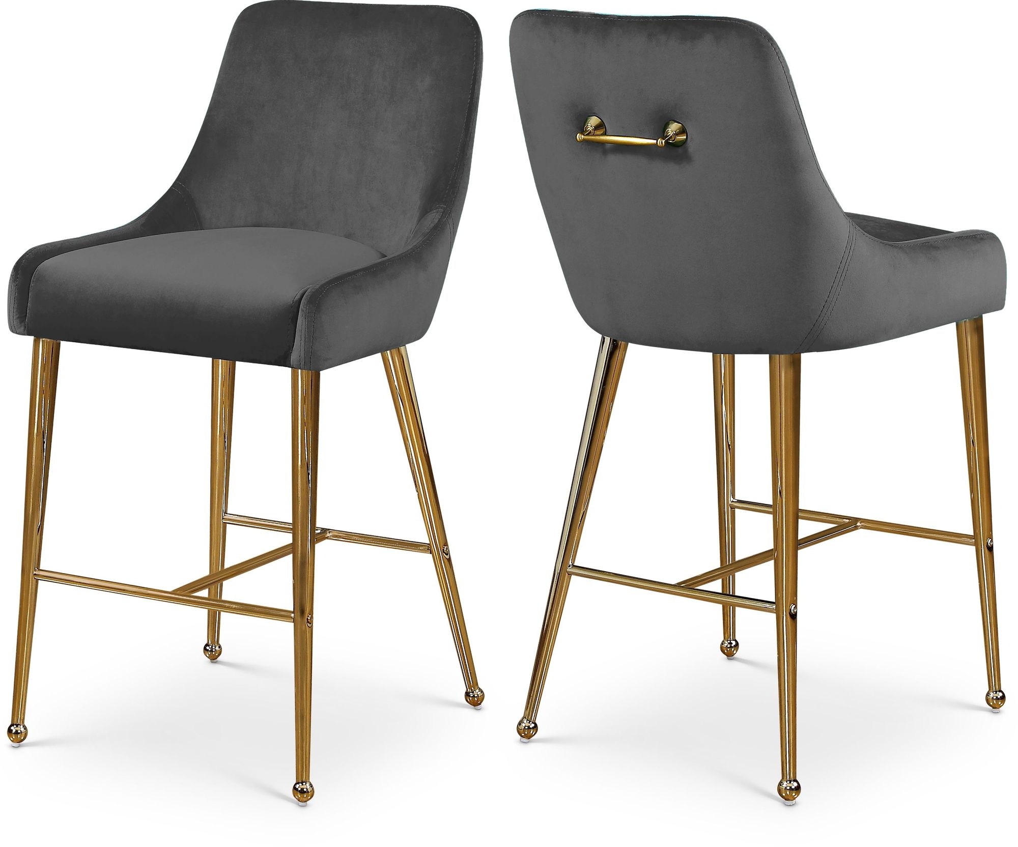 Owen Velvet Counter Stool with Polished Gold Legs