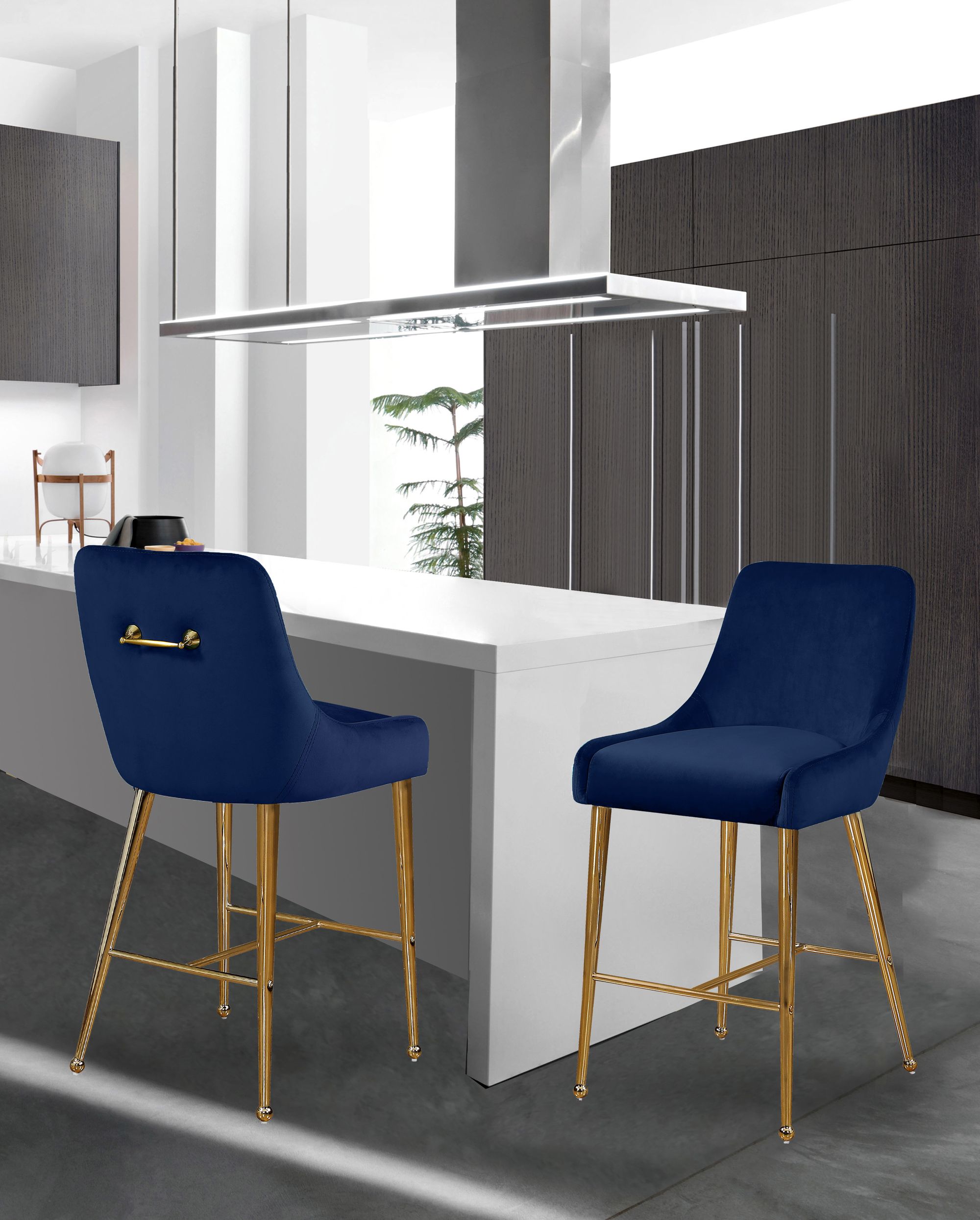 Owen Velvet Counter Stool with Polished Gold Legs
