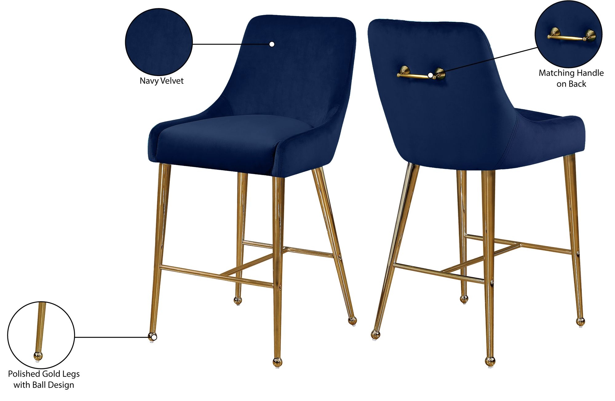 Owen Velvet Counter Stool with Polished Gold Legs
