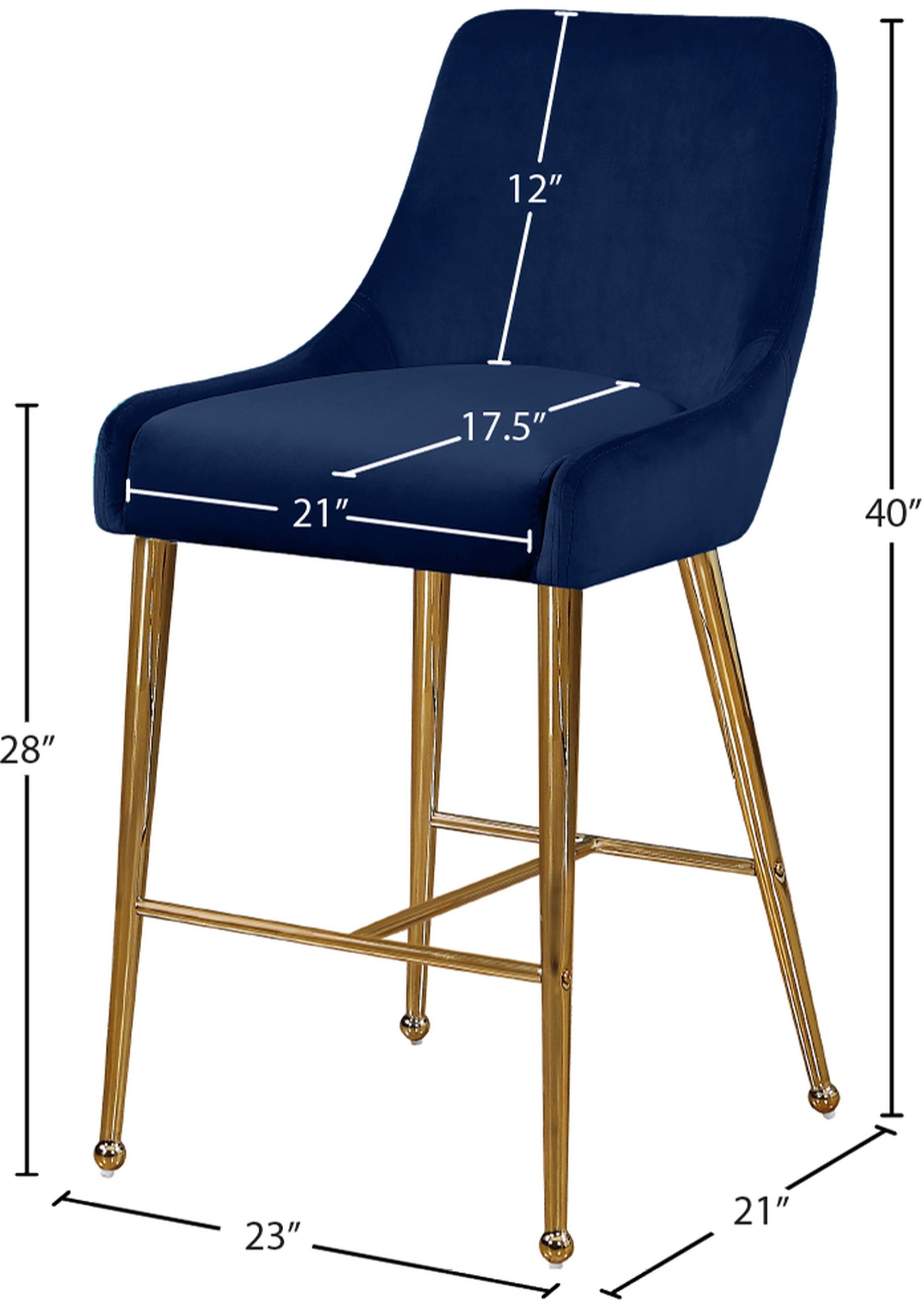 Owen Velvet Counter Stool with Polished Gold Legs