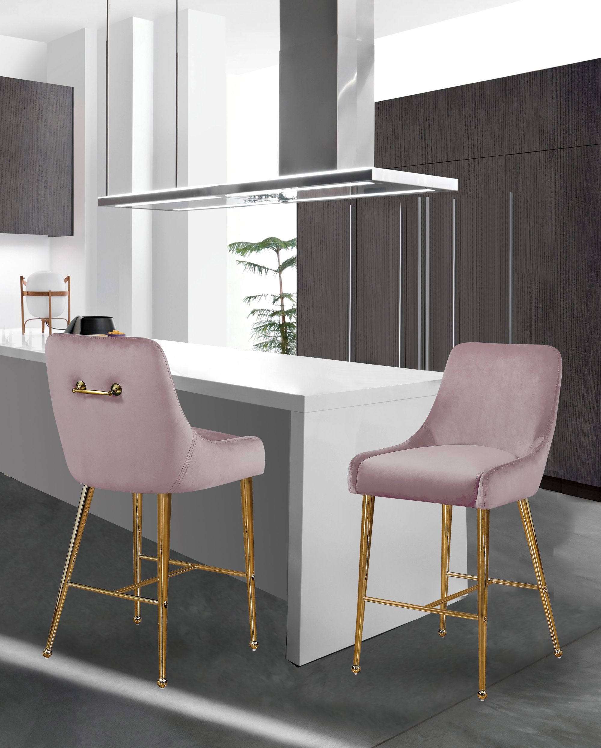 Owen Velvet Counter Stool with Polished Gold Legs
