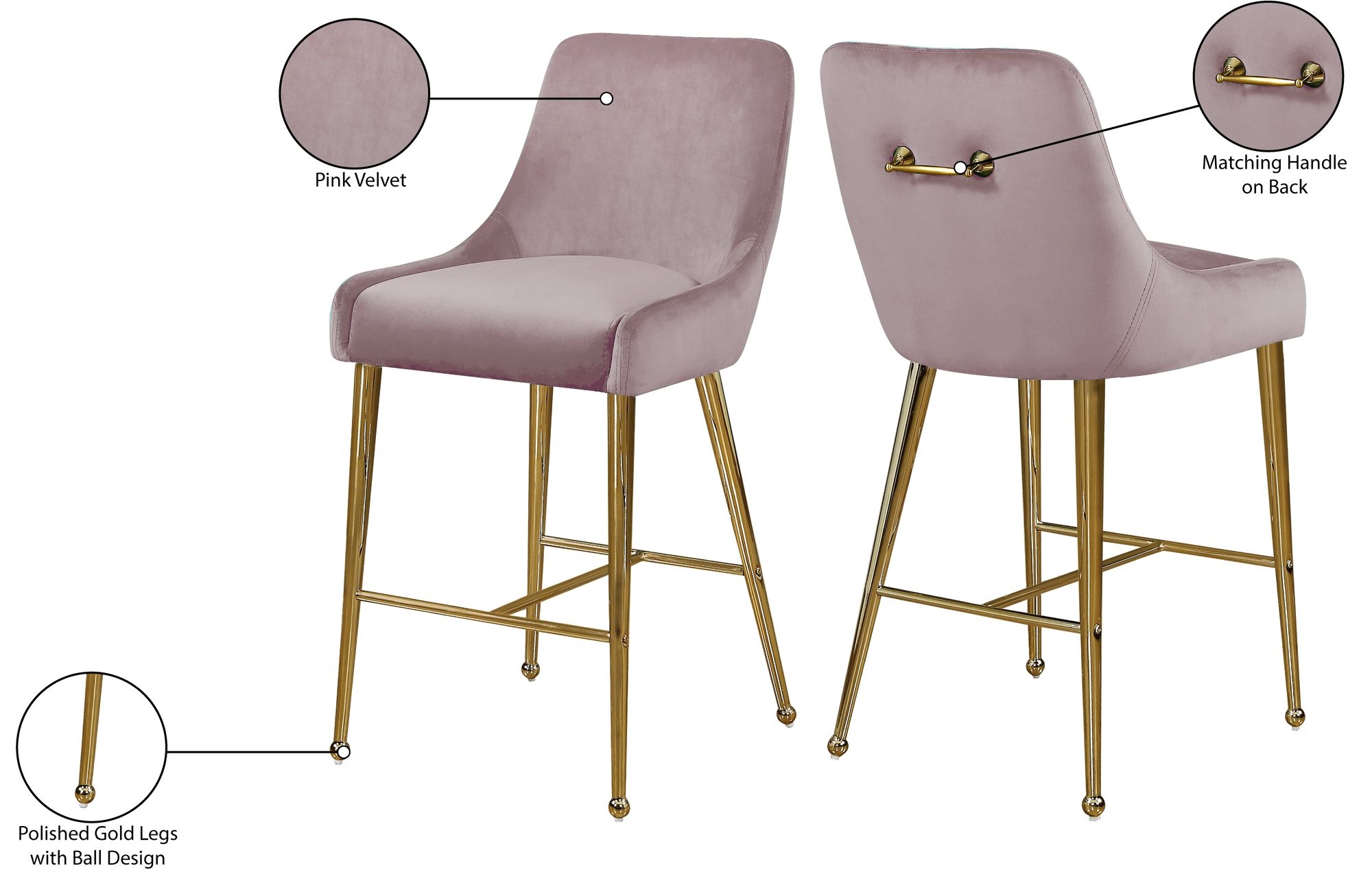 Owen Velvet Counter Stool with Polished Gold Legs