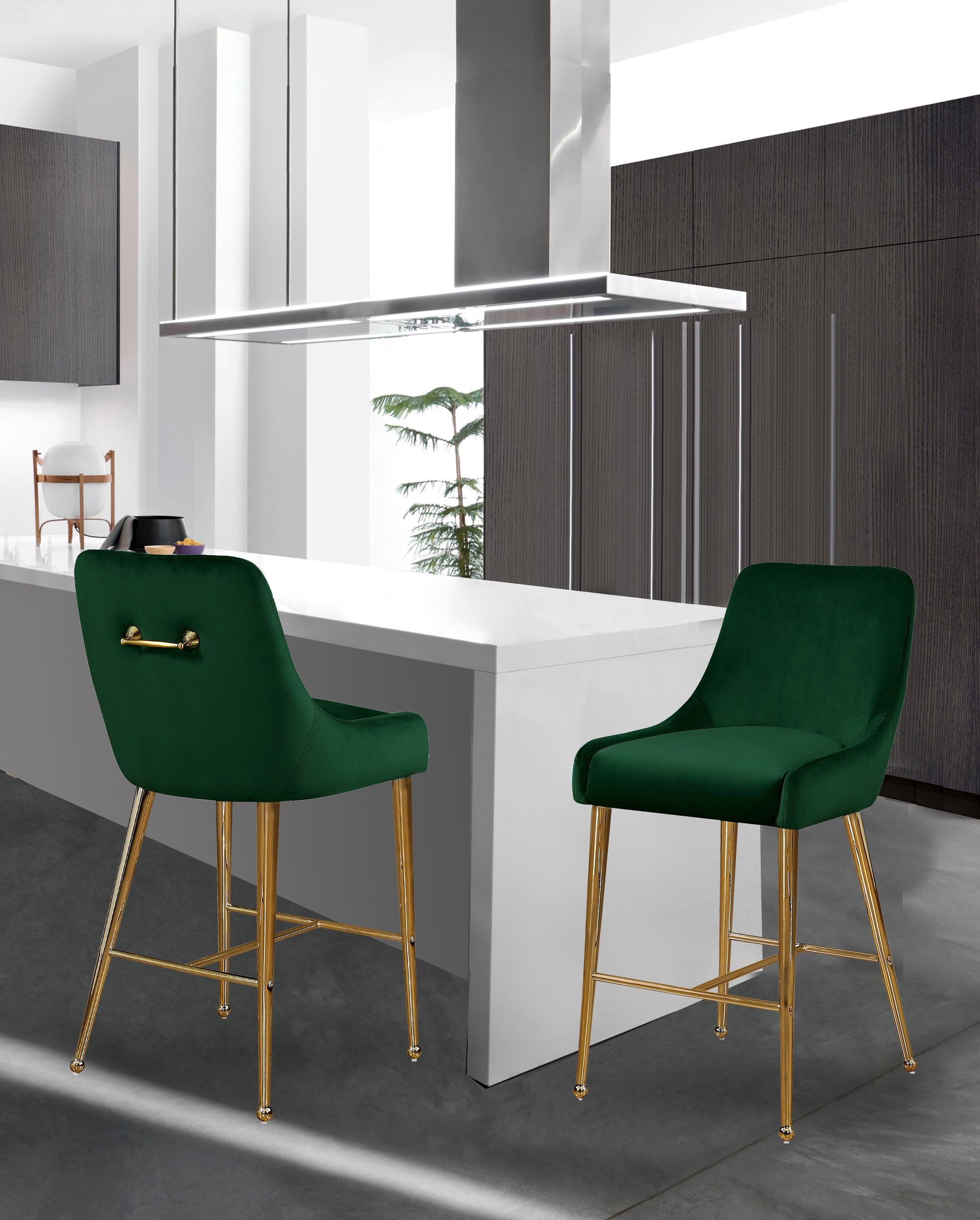 Owen Velvet Counter Stool with Polished Gold Legs