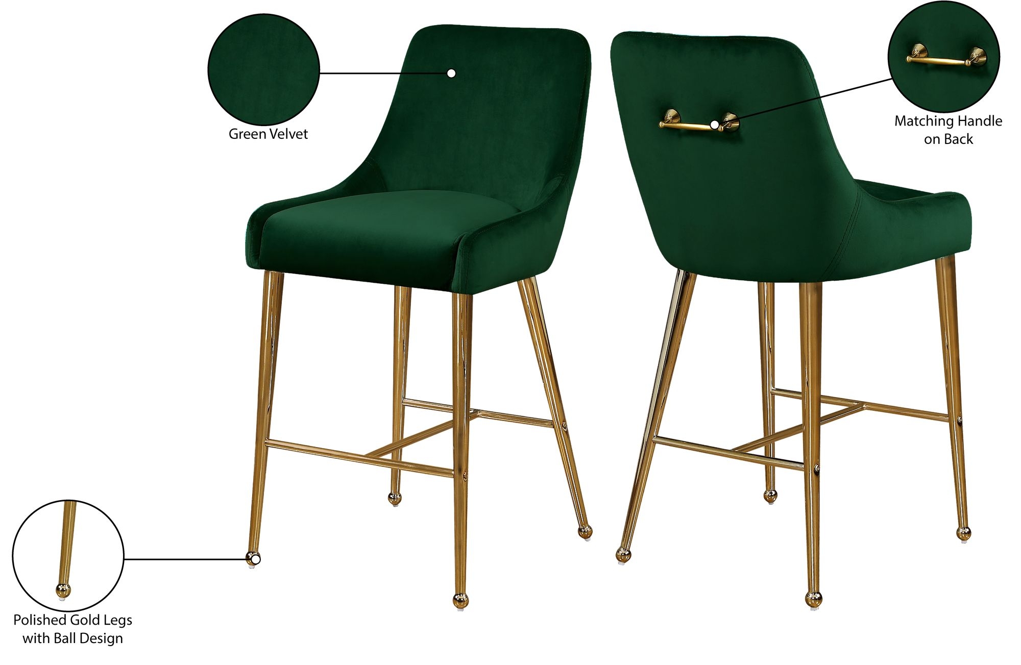 Owen Velvet Counter Stool with Polished Gold Legs