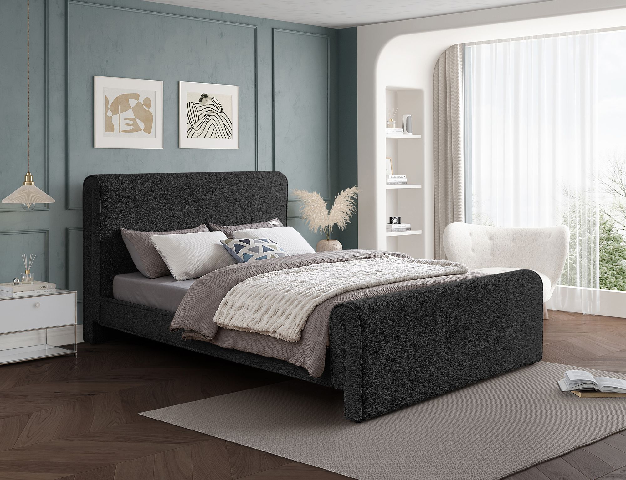 Stylus Boucle Fabric Queen Size Bed