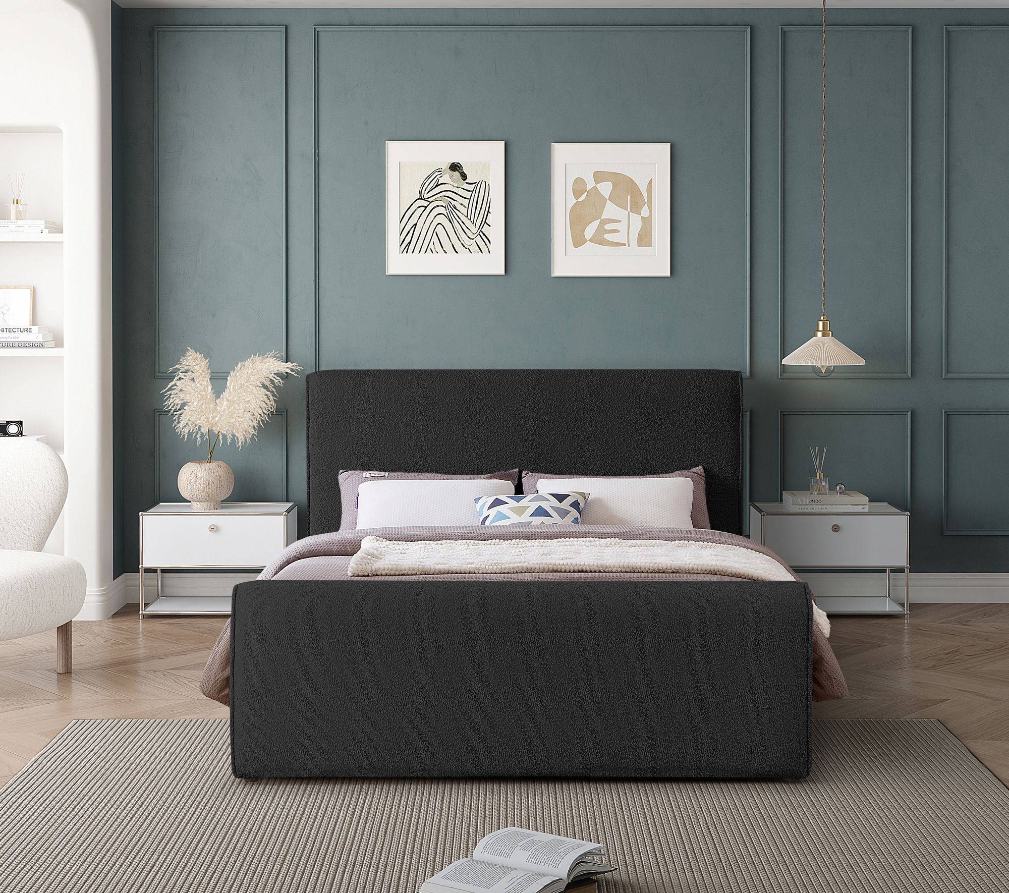Stylus Boucle Fabric Queen Size Bed