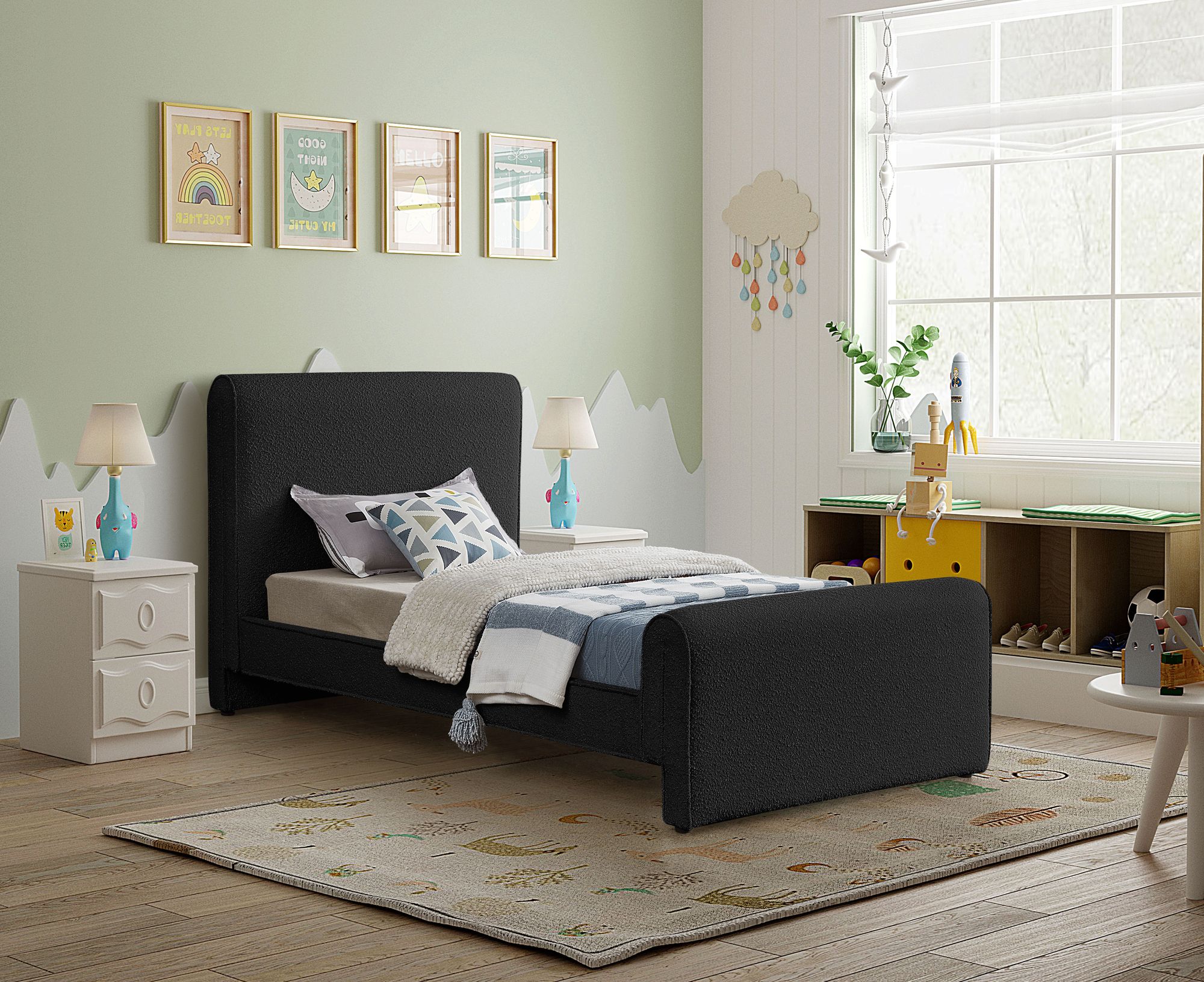 Stylus Boucle Fabric Twin Size Bed