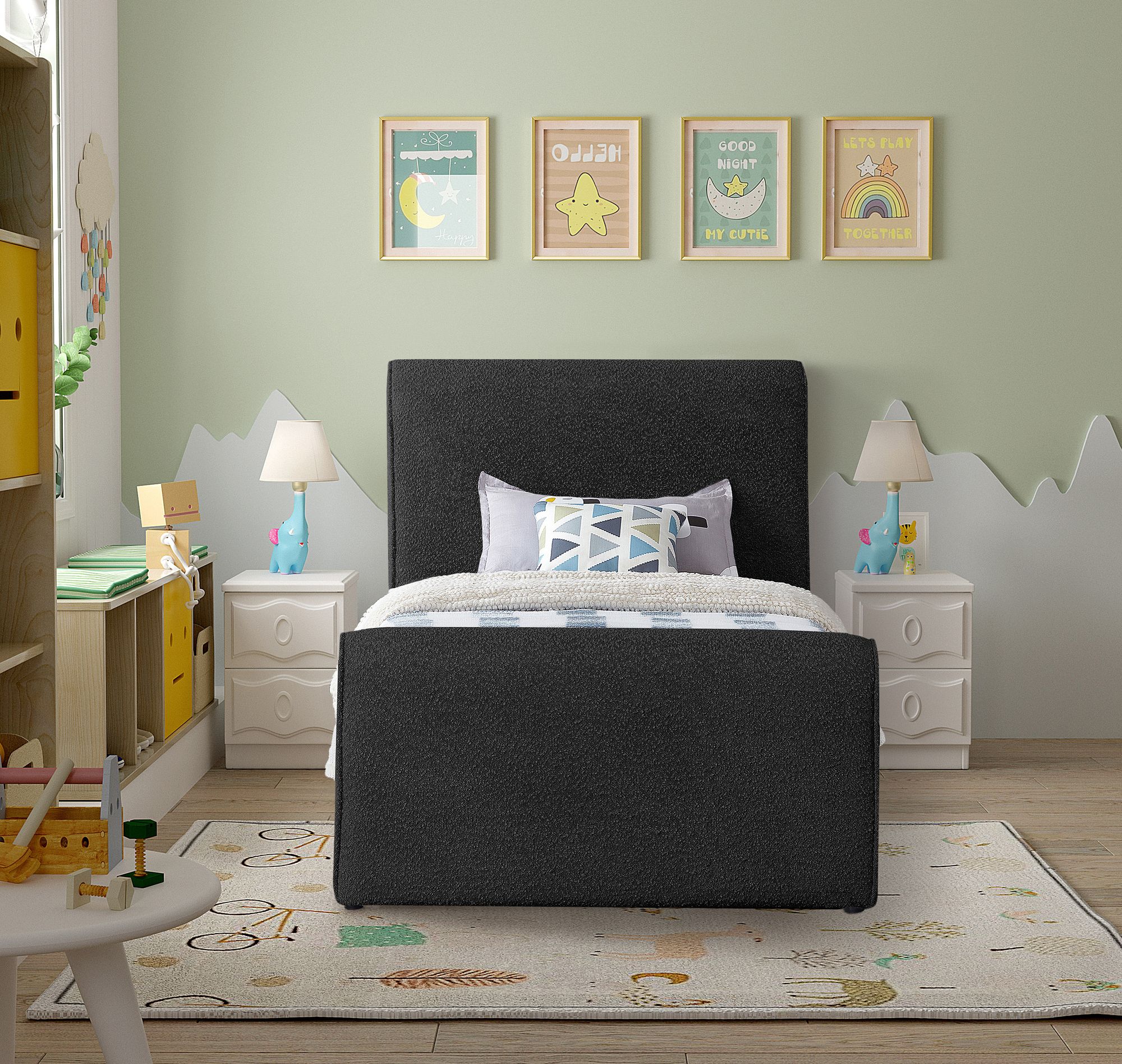 Stylus Boucle Fabric Twin Size Bed