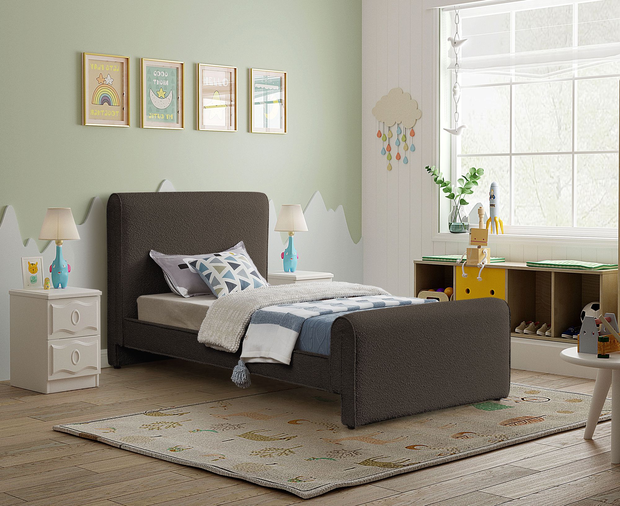 Stylus Boucle Fabric Twin Size Bed