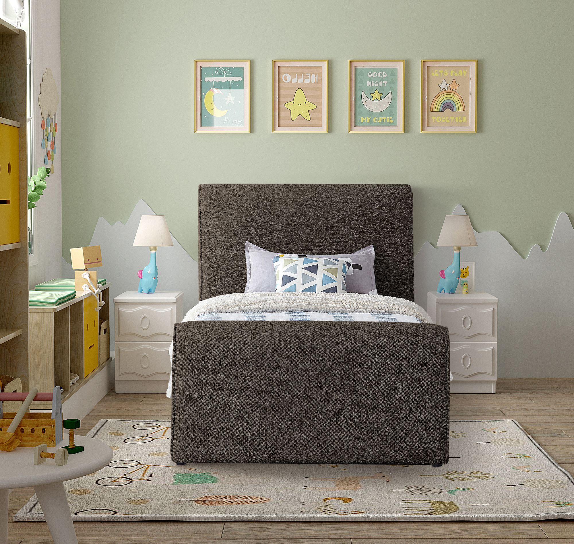 Stylus Boucle Fabric Twin Size Bed