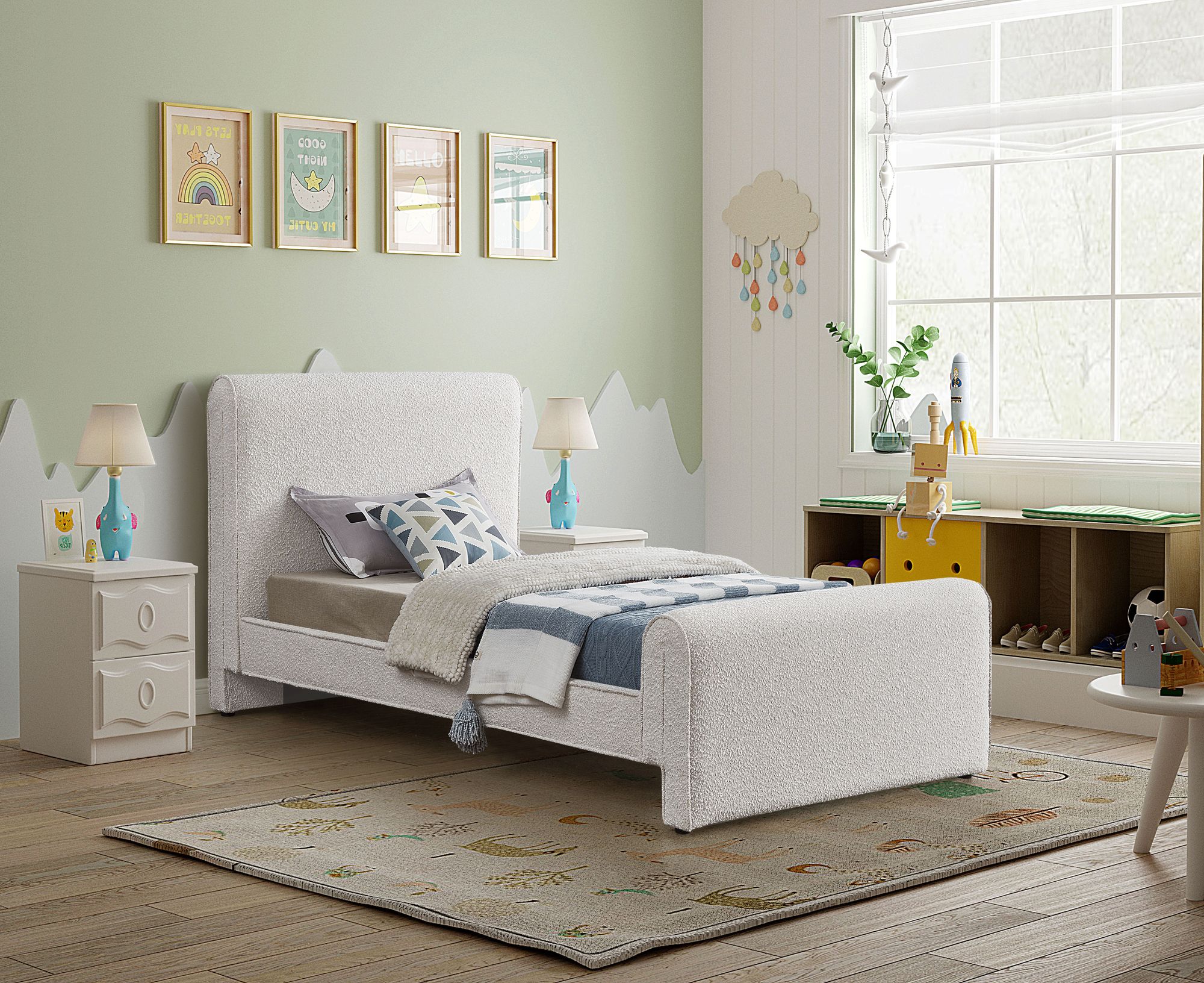 Stylus Boucle Fabric Twin Size Bed