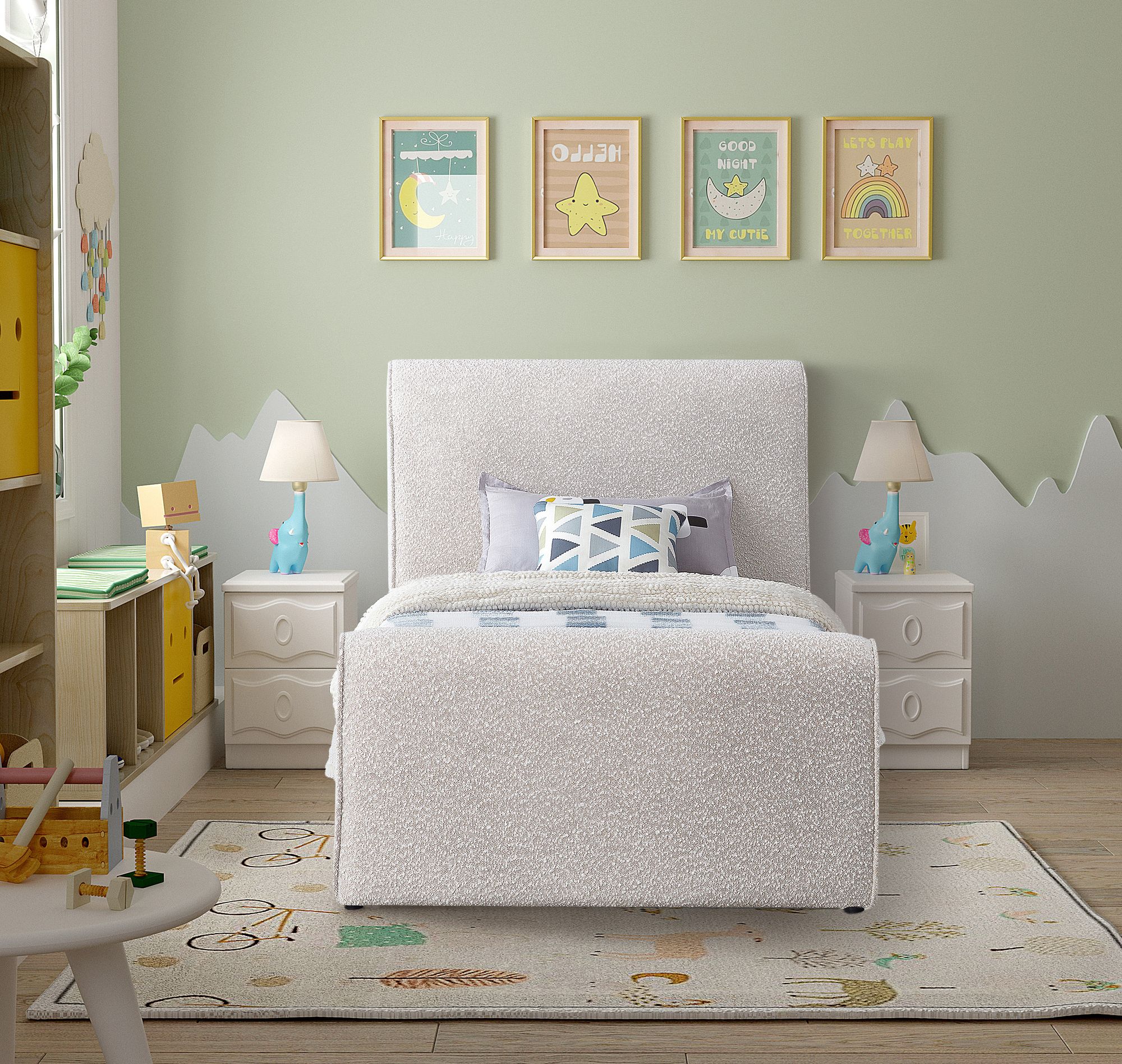 Stylus Boucle Fabric Twin Size Bed
