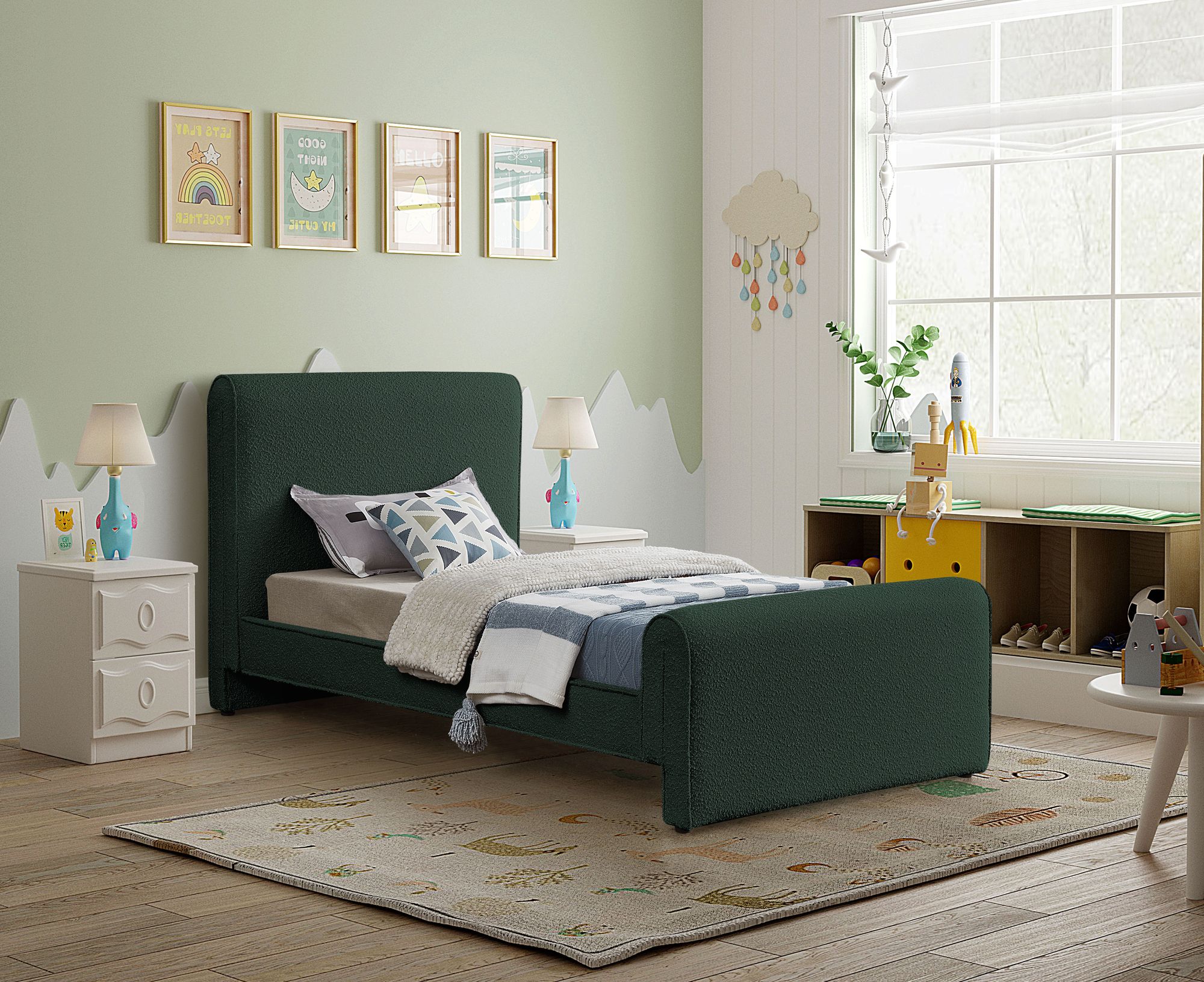 Stylus Boucle Fabric Twin Size Bed