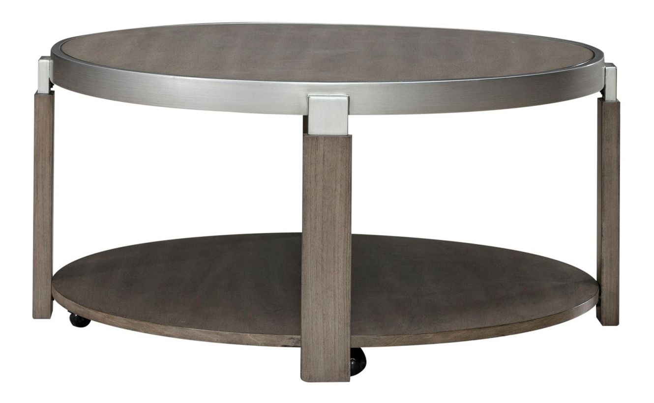 Sutton Round Wood Cocktail Table w/Metal Trim