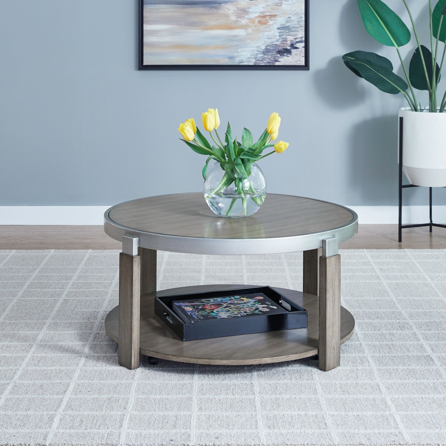 Sutton Round Coffee Table Set | Bleached Sand & Metal