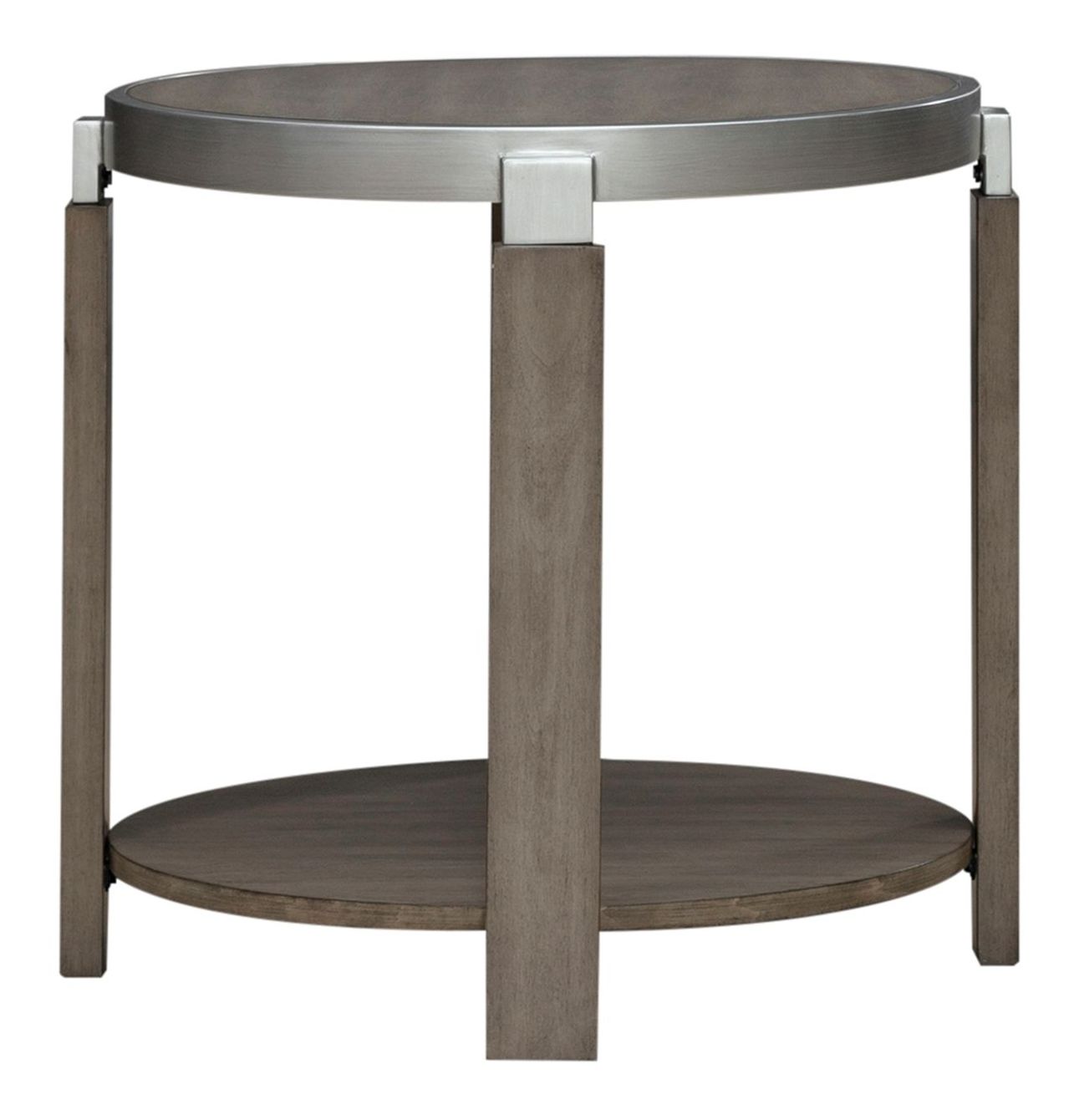 Sutton Round Wood End Table w/Metal Trim