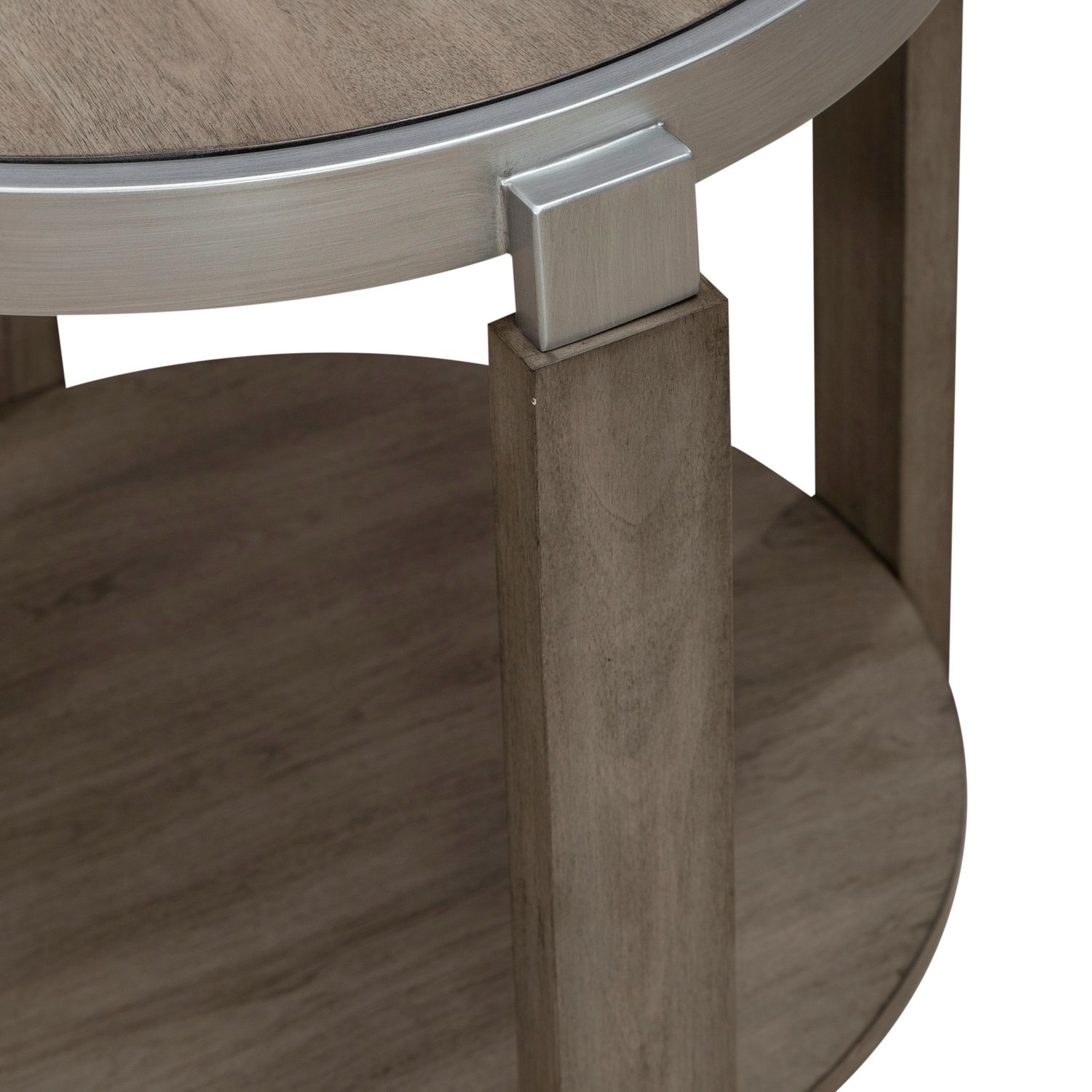 Sutton Round Wood End Table w/Metal Trim