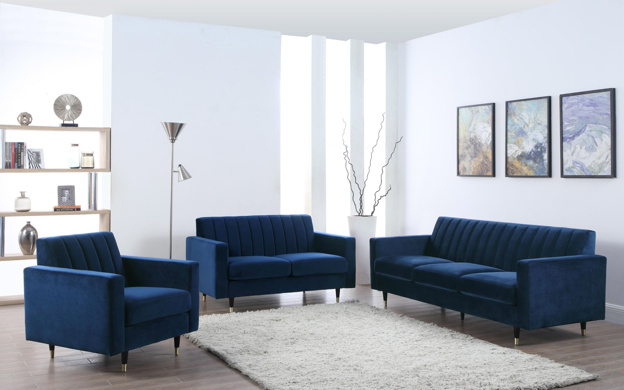 Meridian Lola Velvet Sofa, Loveseat And Chair