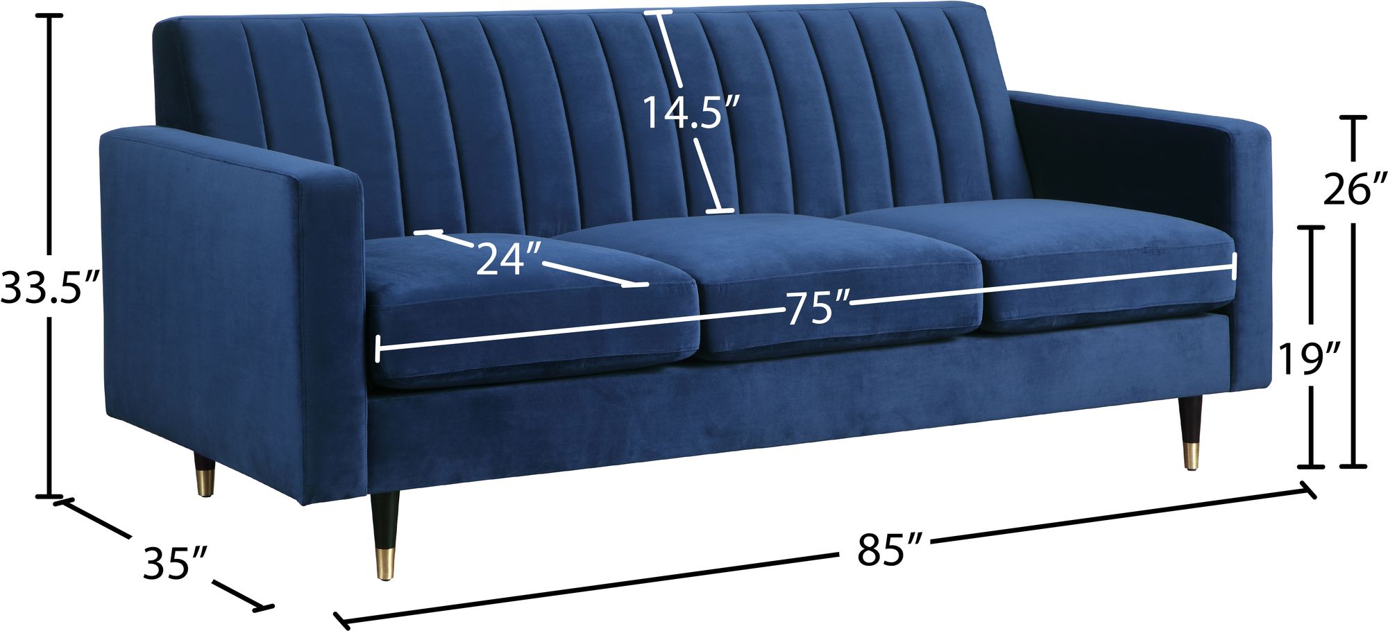Meridian Furniture Lola Velvet Sofa Size