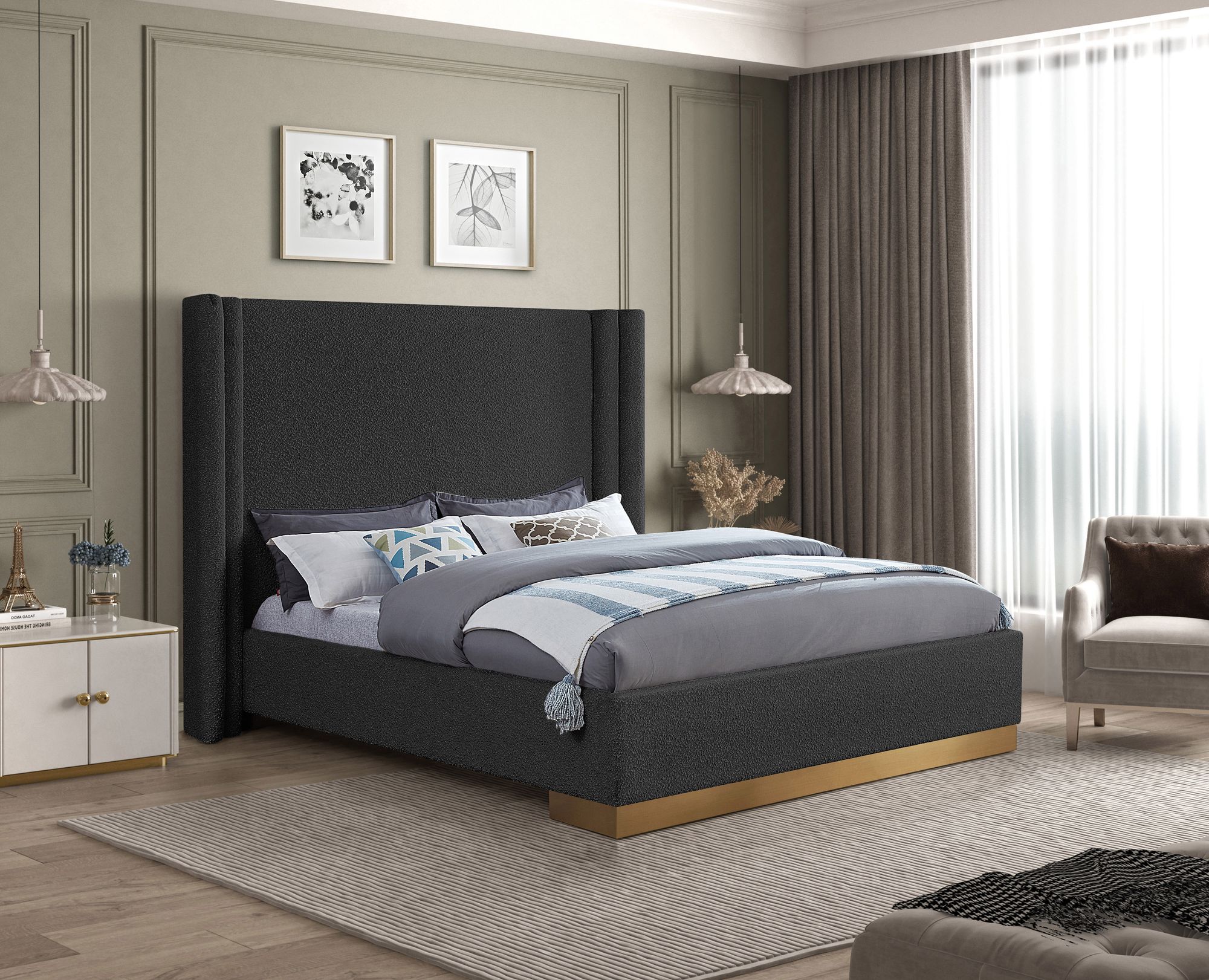 Halton Boucle Fabric Queen Size Bed