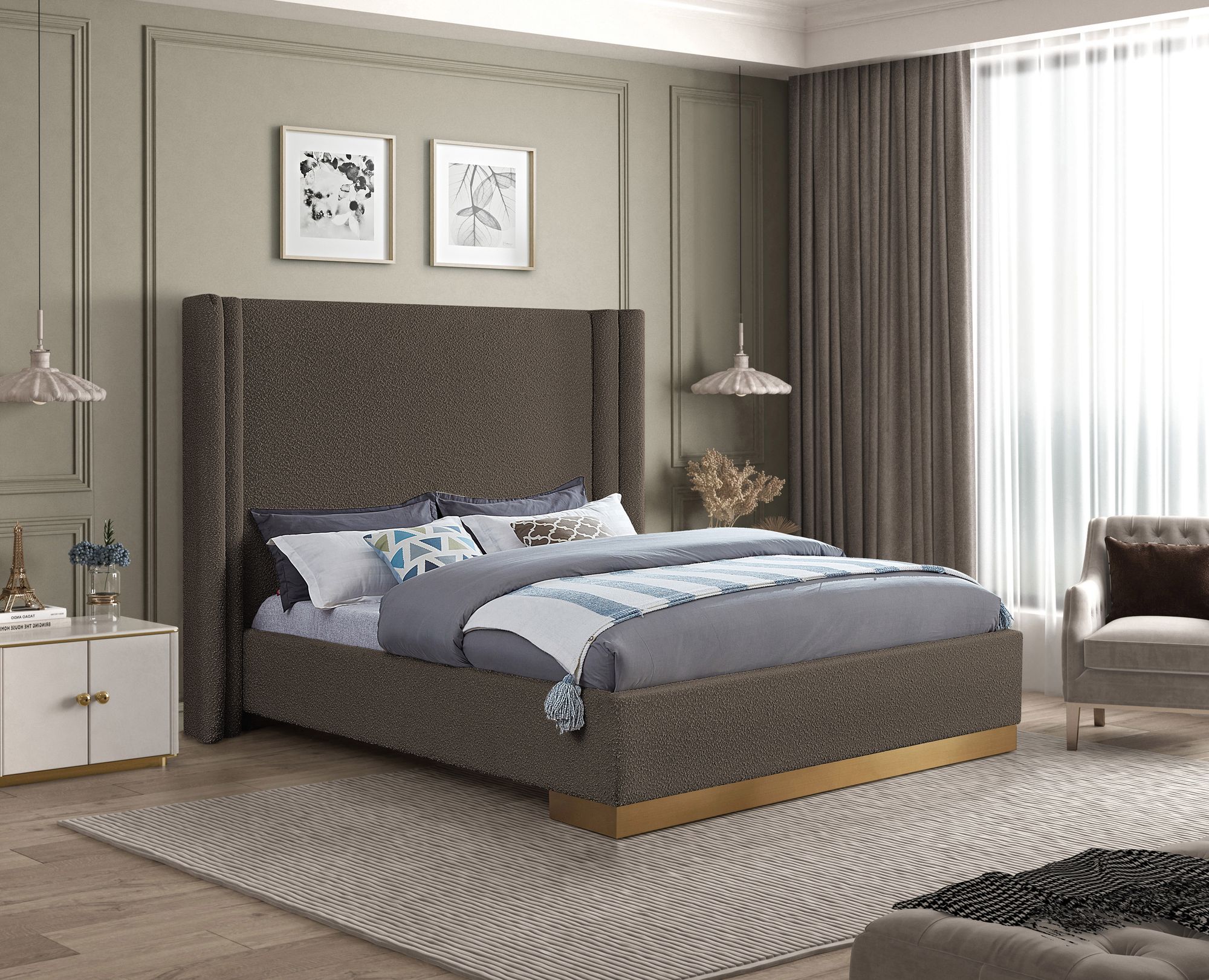 Halton Boucle Fabric King Size Bed