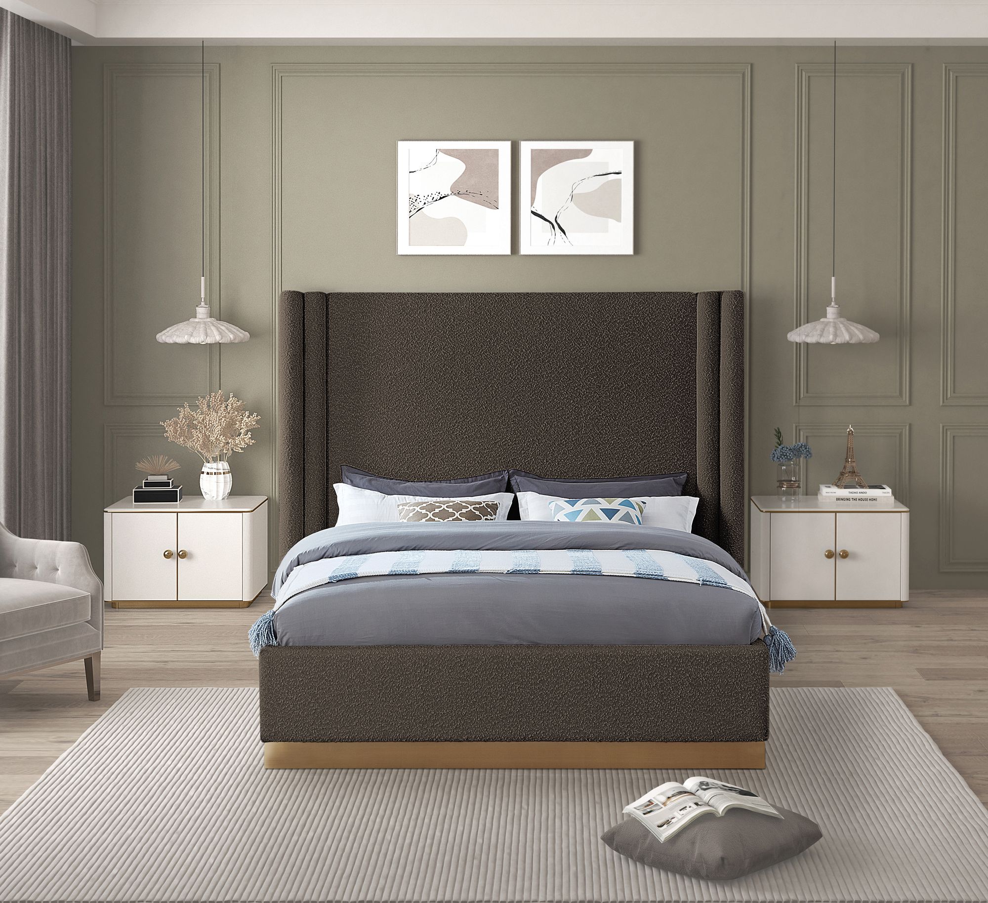 Halton Boucle Fabric Queen Size Bed