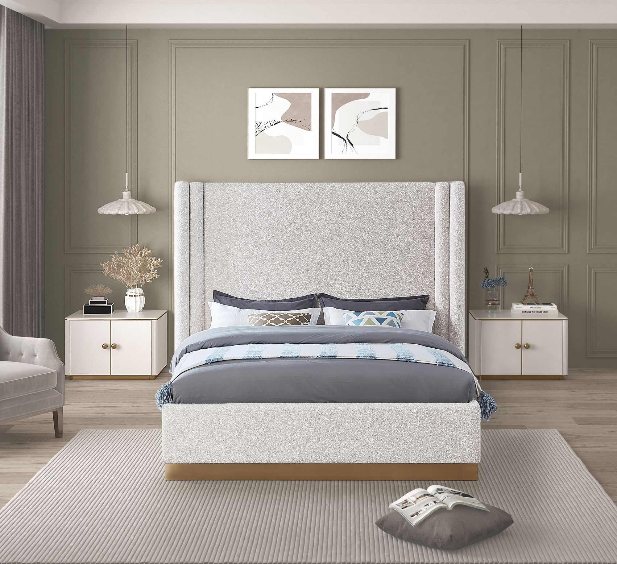 Halton Boucle Fabric King Size Bed