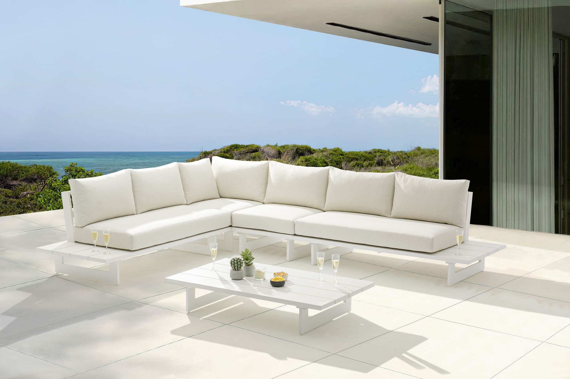 Maldives 129.5" x 102" 4-Piece Outdoor Patio Waterproof Fabric Modular Sectional with Aluminum Frame