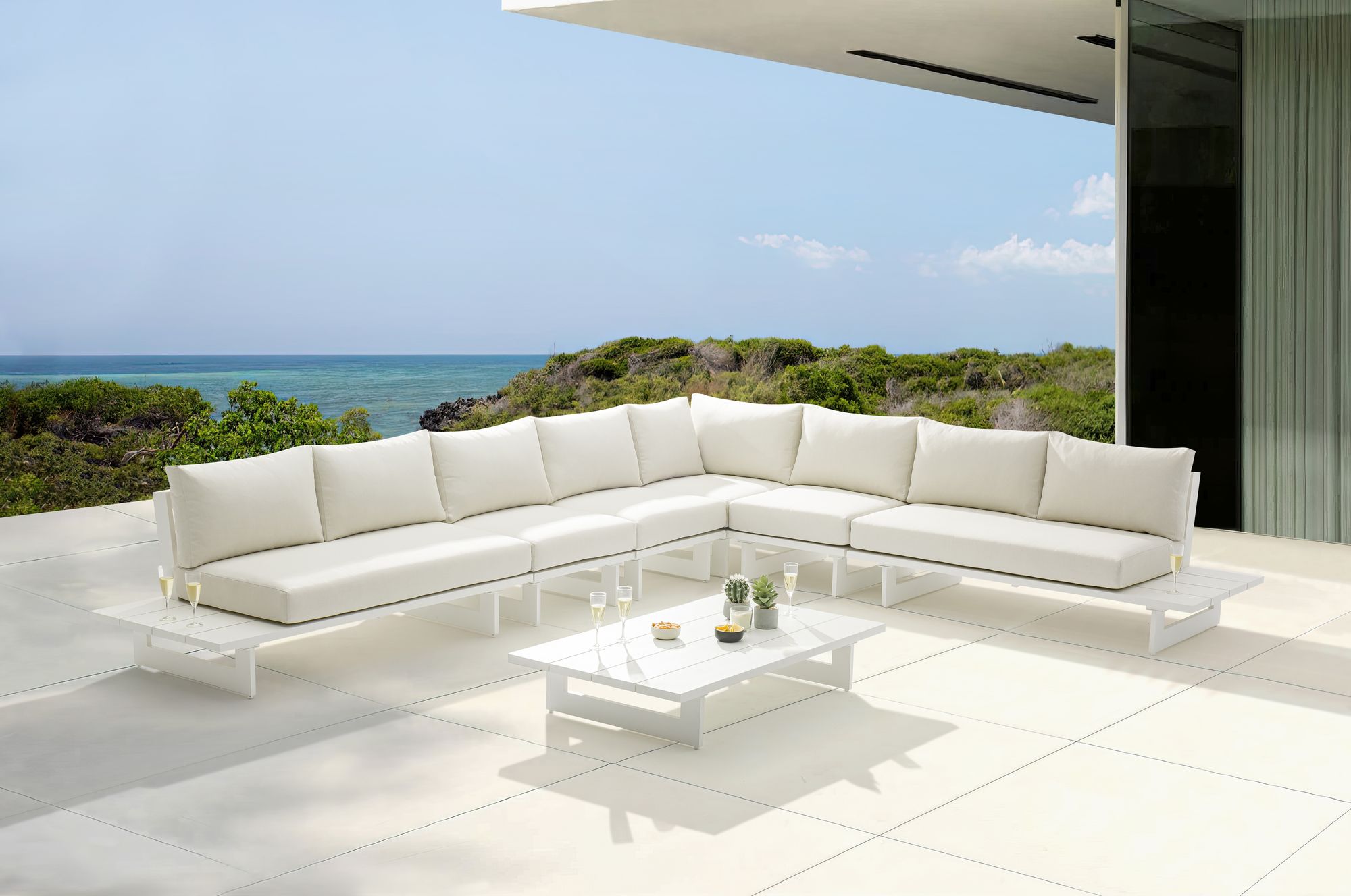 Maldives 157" x 129.5" 6-Piece Outdoor Patio Waterproof Fabric Modular Sectional with Aluminum Frame