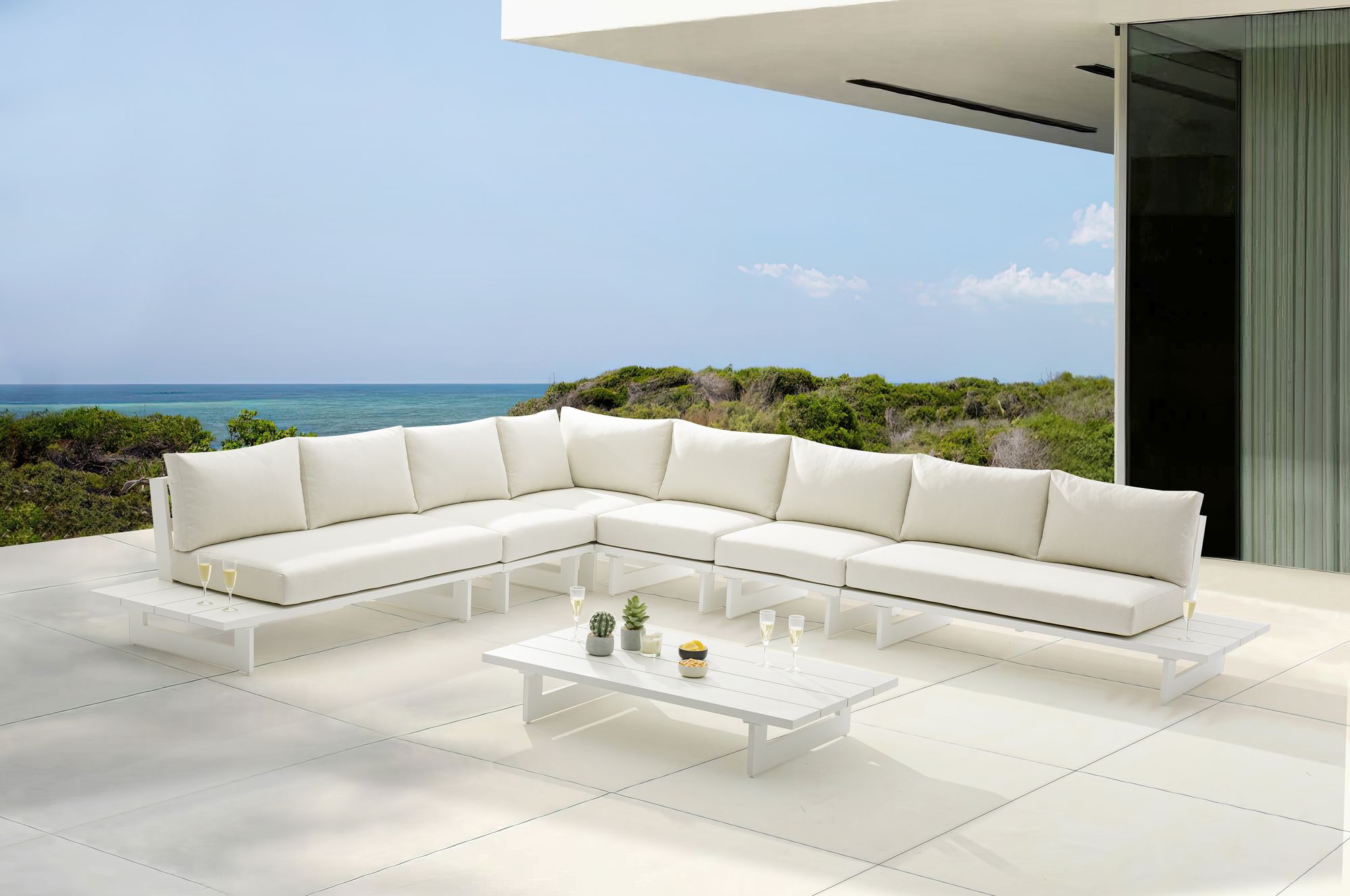 Maldives 129.5" x 157" 6-Piece Outdoor Patio Waterproof Fabric Modular Sectional with Aluminum Frame