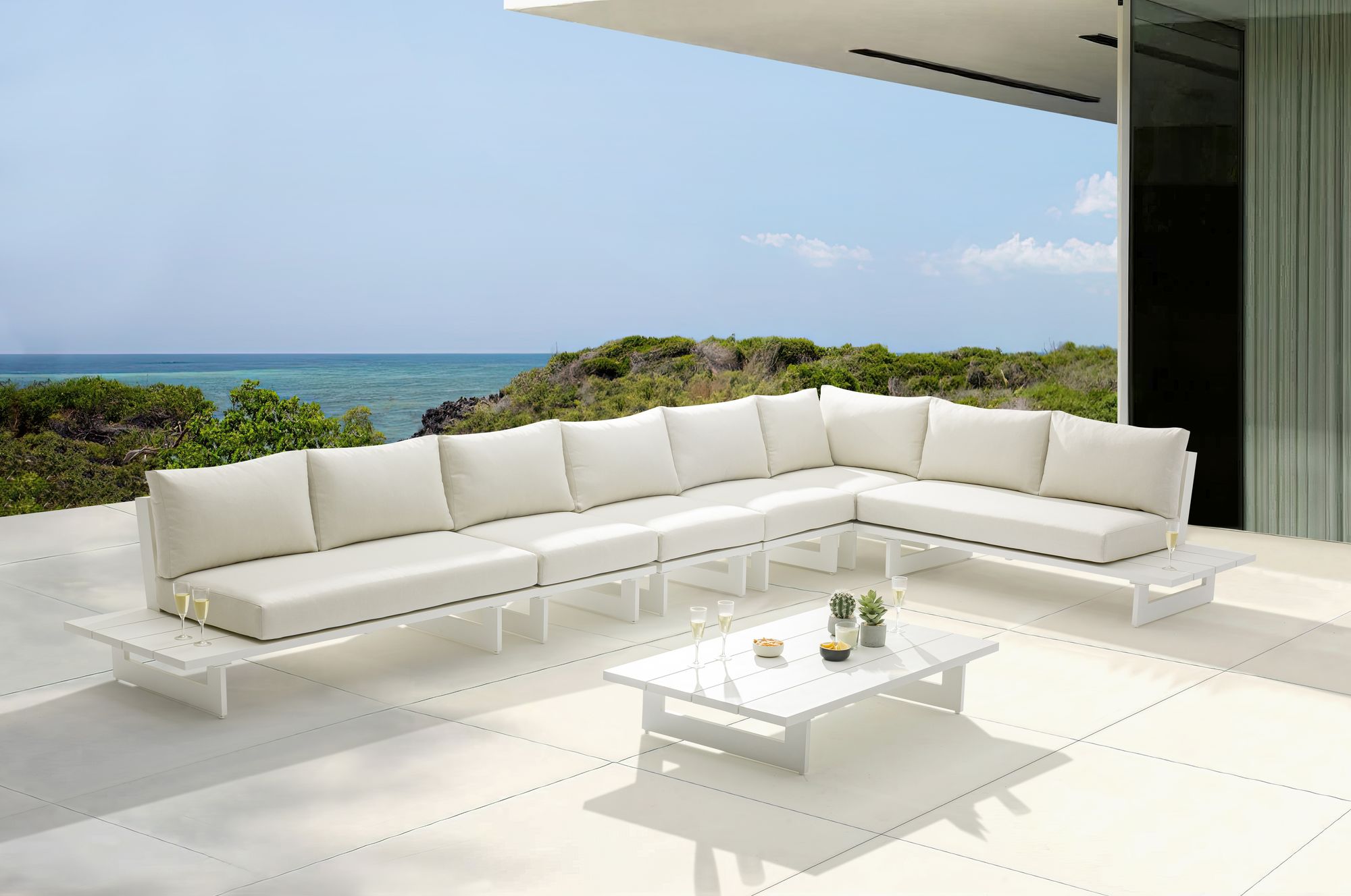 Maldives 102" x 184.5" 6-Piece Outdoor Patio Waterproof Fabric Modular Sectional with Aluminum Frame