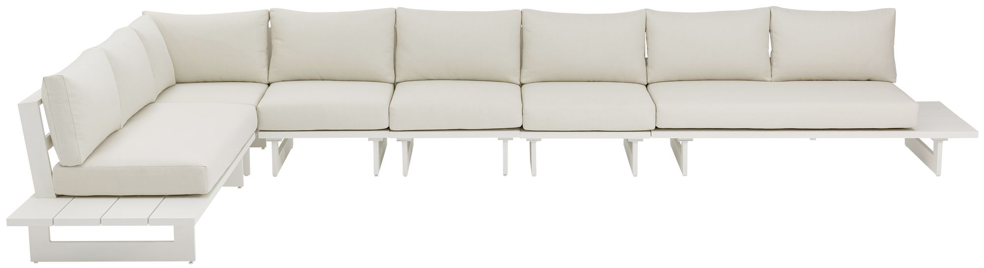 Maldives 184.5" x 102" 6-Piece Outdoor Patio Waterproof Fabric Modular Sectional with White Aluminum Frame