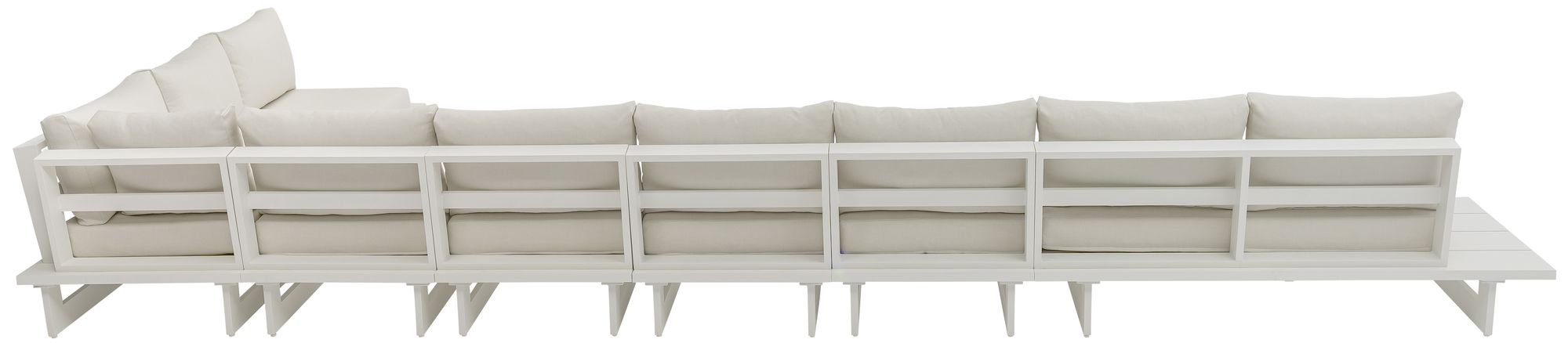 Maldives 212" x 102" 7-Piece Outdoor Patio Waterproof Fabric Modular Sectional with White Aluminum Frame, Composition 1