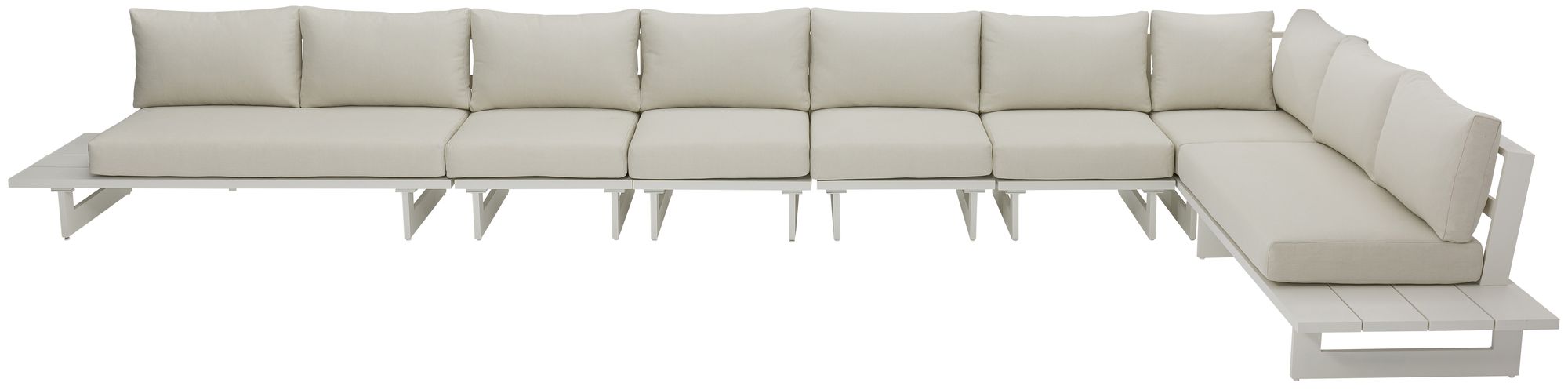 Maldives 212" x 102" 7-Piece Outdoor Patio Waterproof Fabric Modular Sectional with White Aluminum Frame, Composition 1
