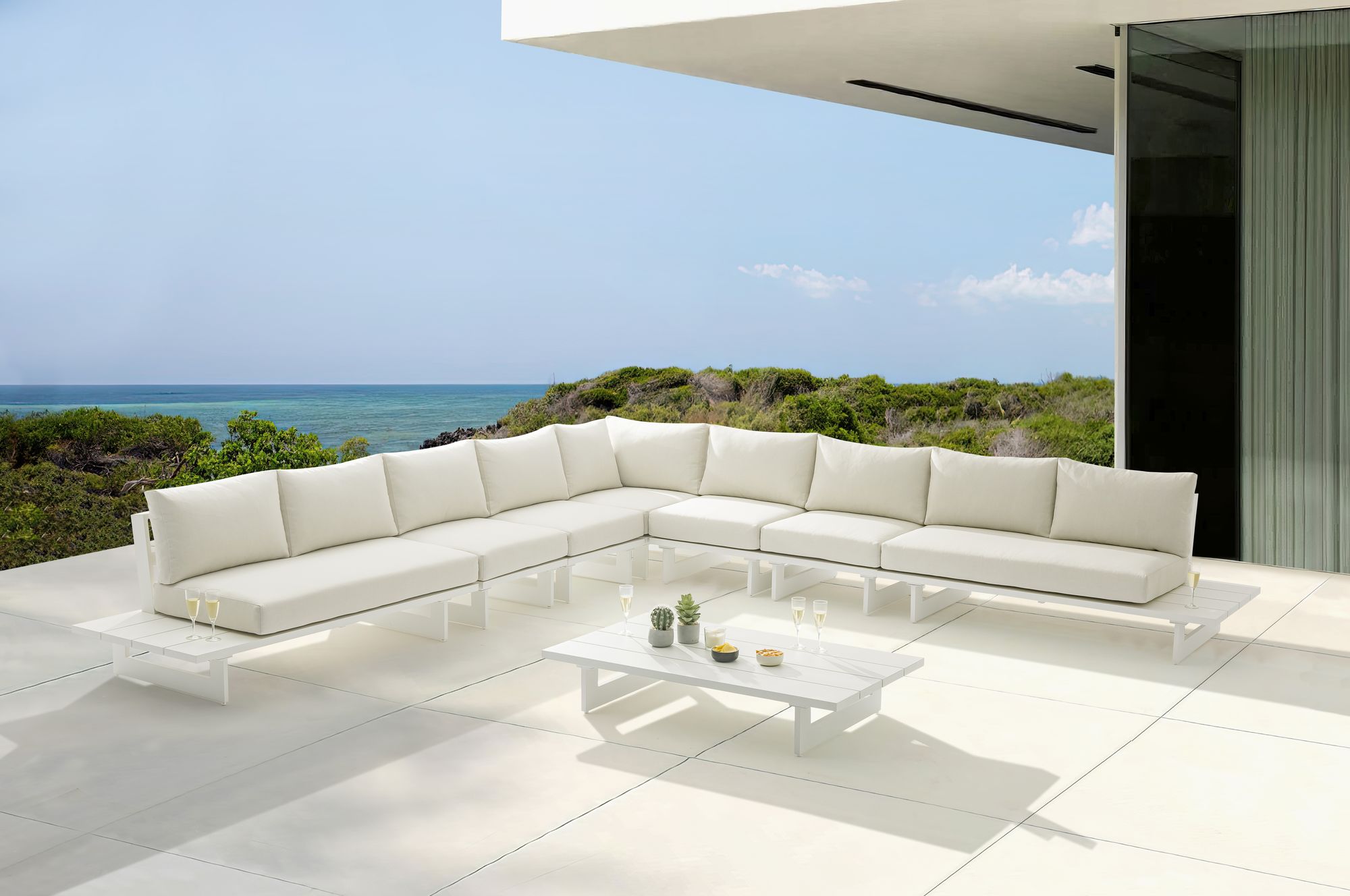 Maldives 157" 7-Piece Outdoor Patio Waterproof Fabric Modular Sectional with Aluminum Frame